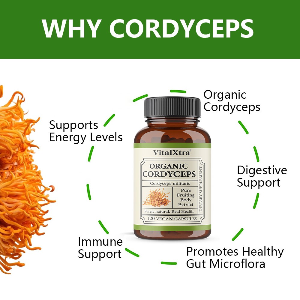 Organic Cordycep 1000mg-Supports Energy,Immune&Digestive Health 30/60/120 Caps