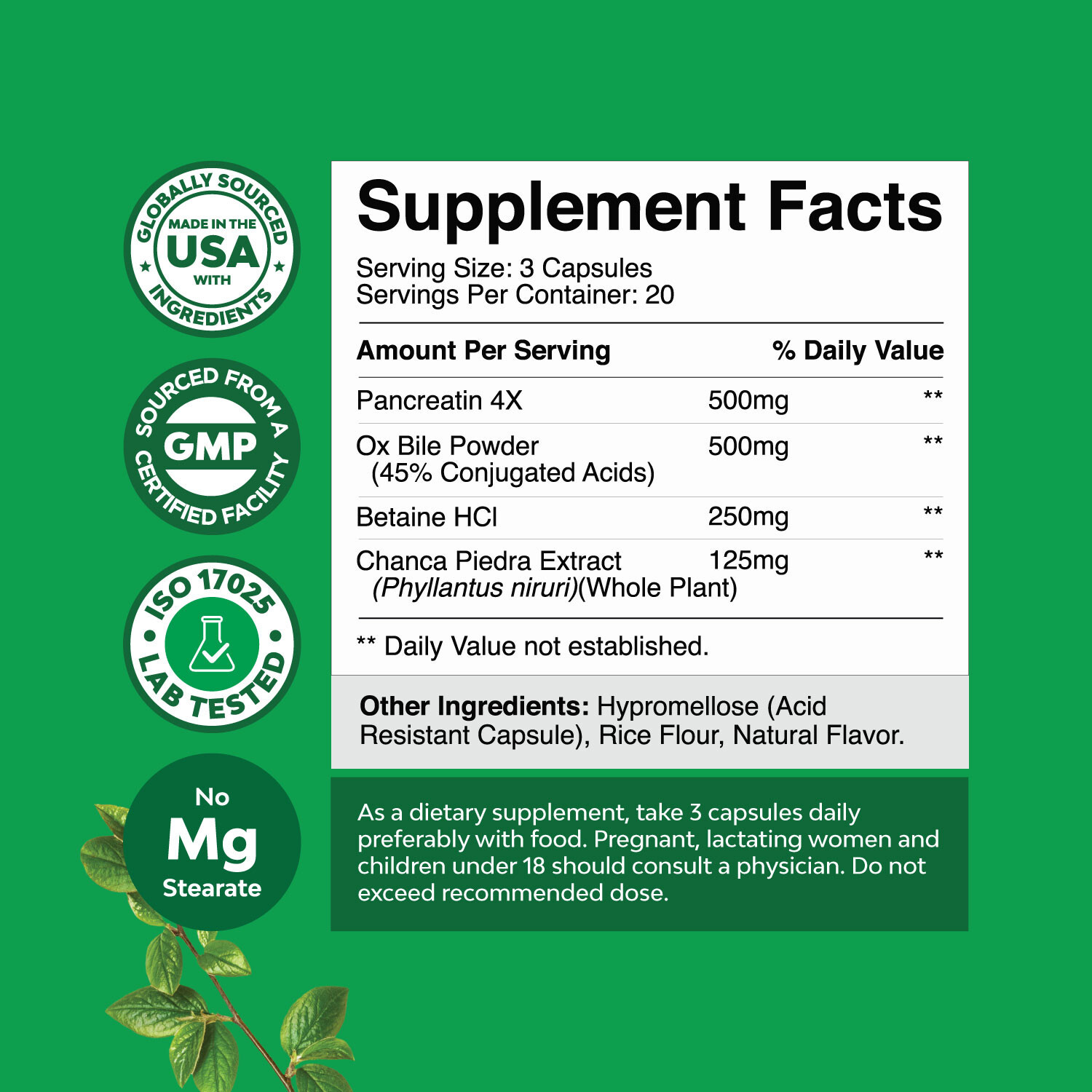 Ox Bile Salts for Gallbladder Support – Purified Bile Salts Supplement 60ct