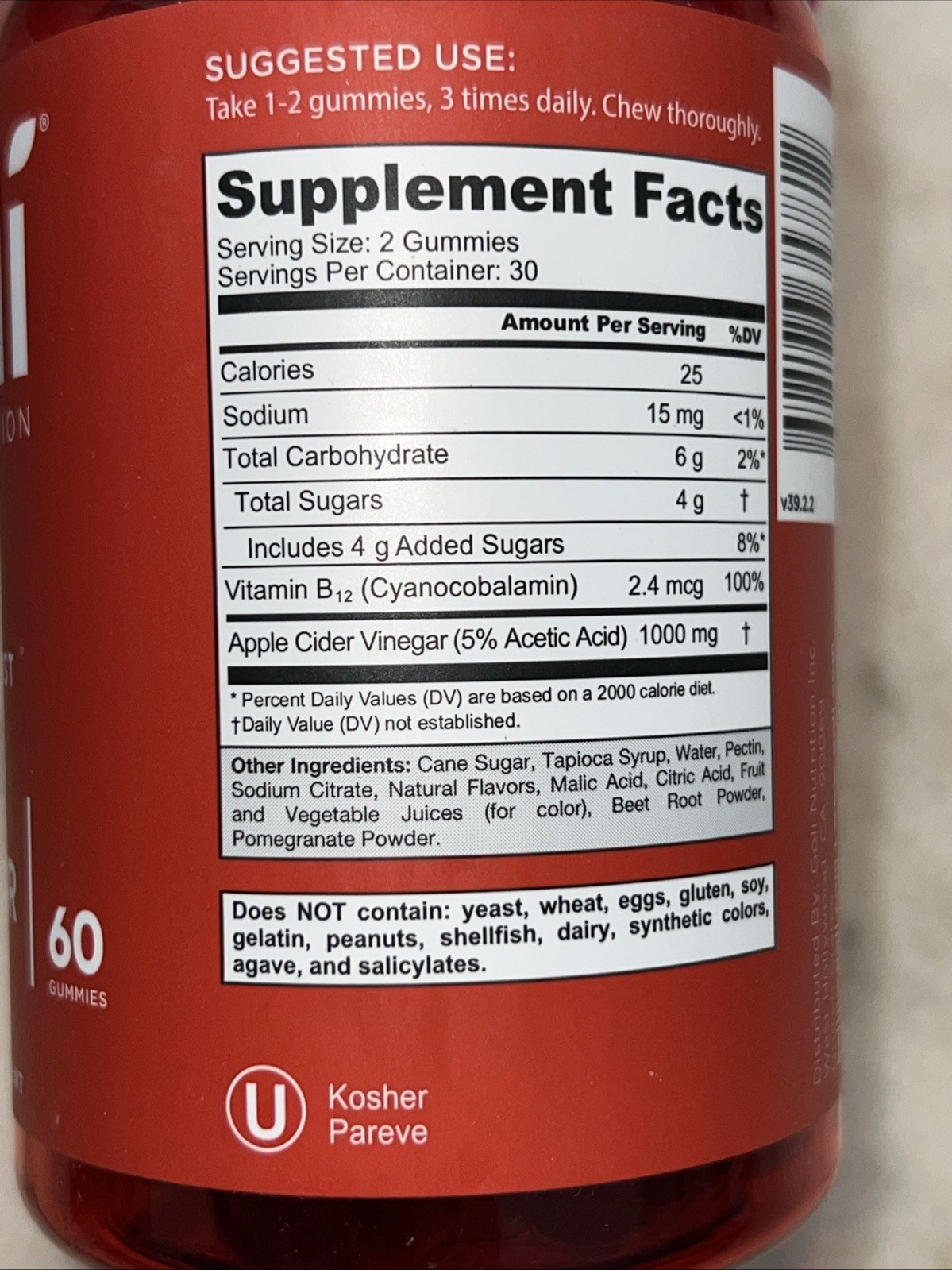 Goli Nutrition Apple Cider Vinegar Vegan Gummies – 60ct Lot of 2 exp 03/2027