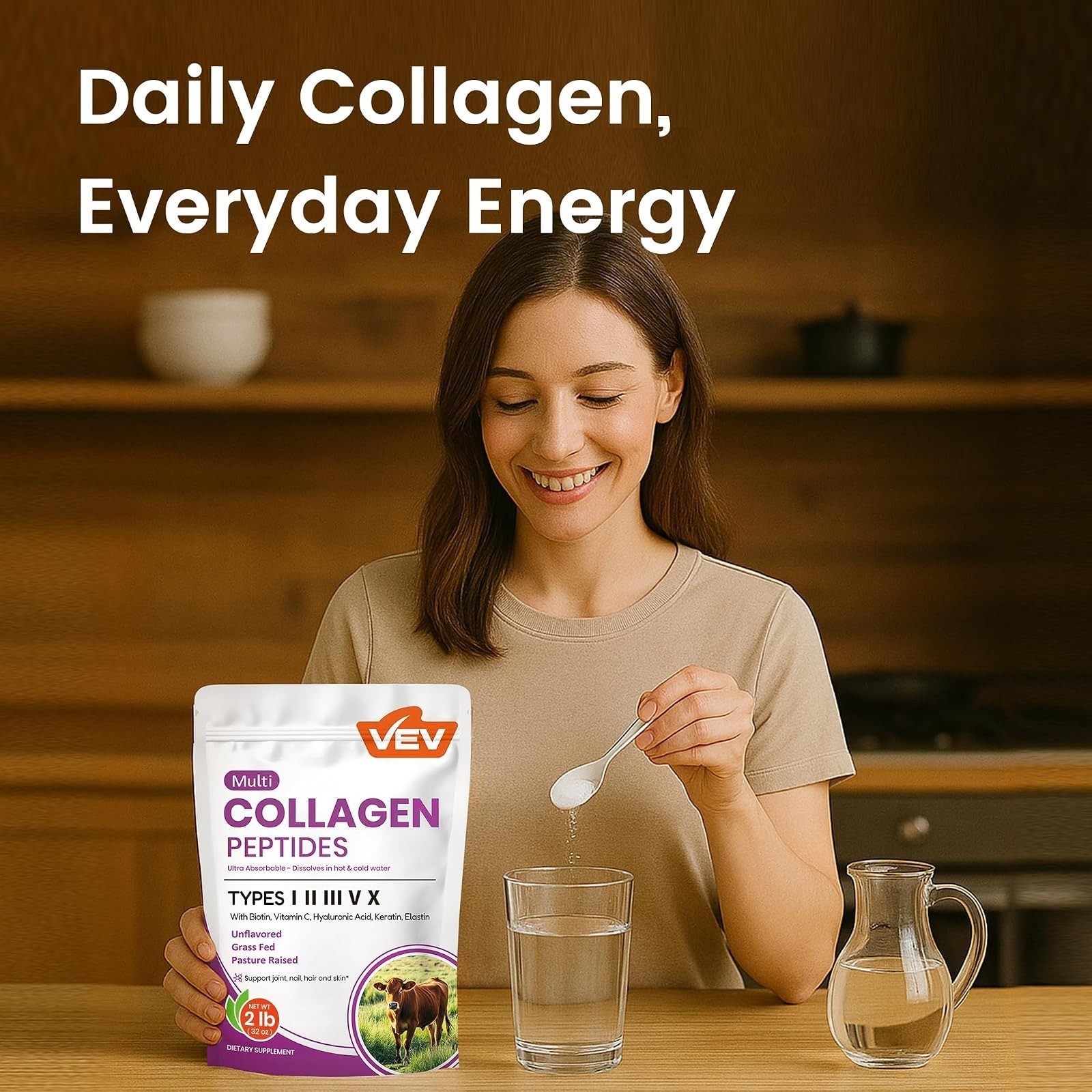 VEV Multi Collagen Peptides Powder 32 oz – Unflavored Hydrolyzed Collagen