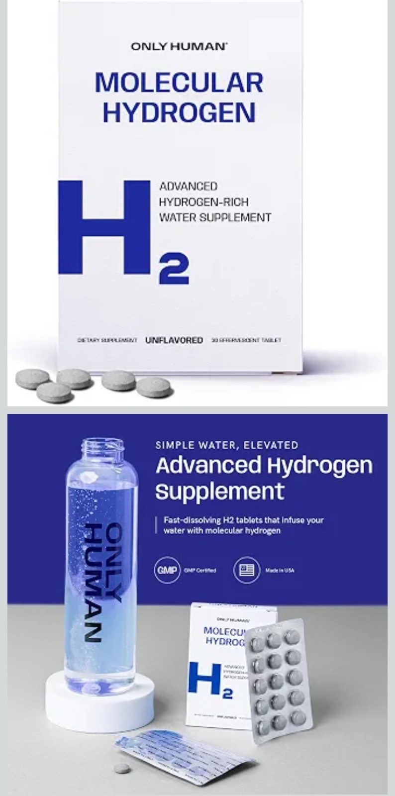 Only Human Molecular Hydrogen H2 Unflavored Effervescent Tablets 30 Ct Keto