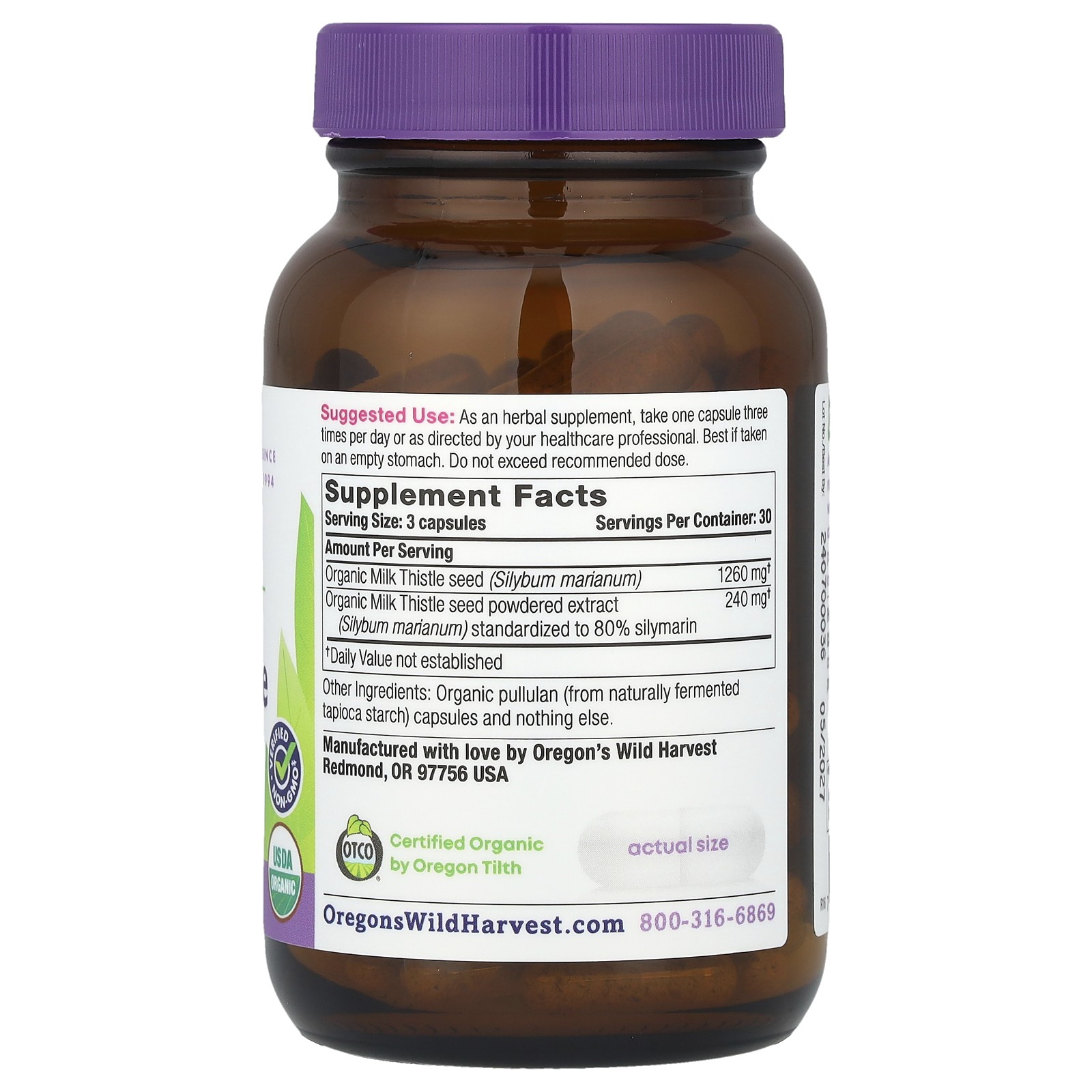 Oregon s Wild Harvest Milk Thistle 90 Vegetarian Capsules Dairy-Free,