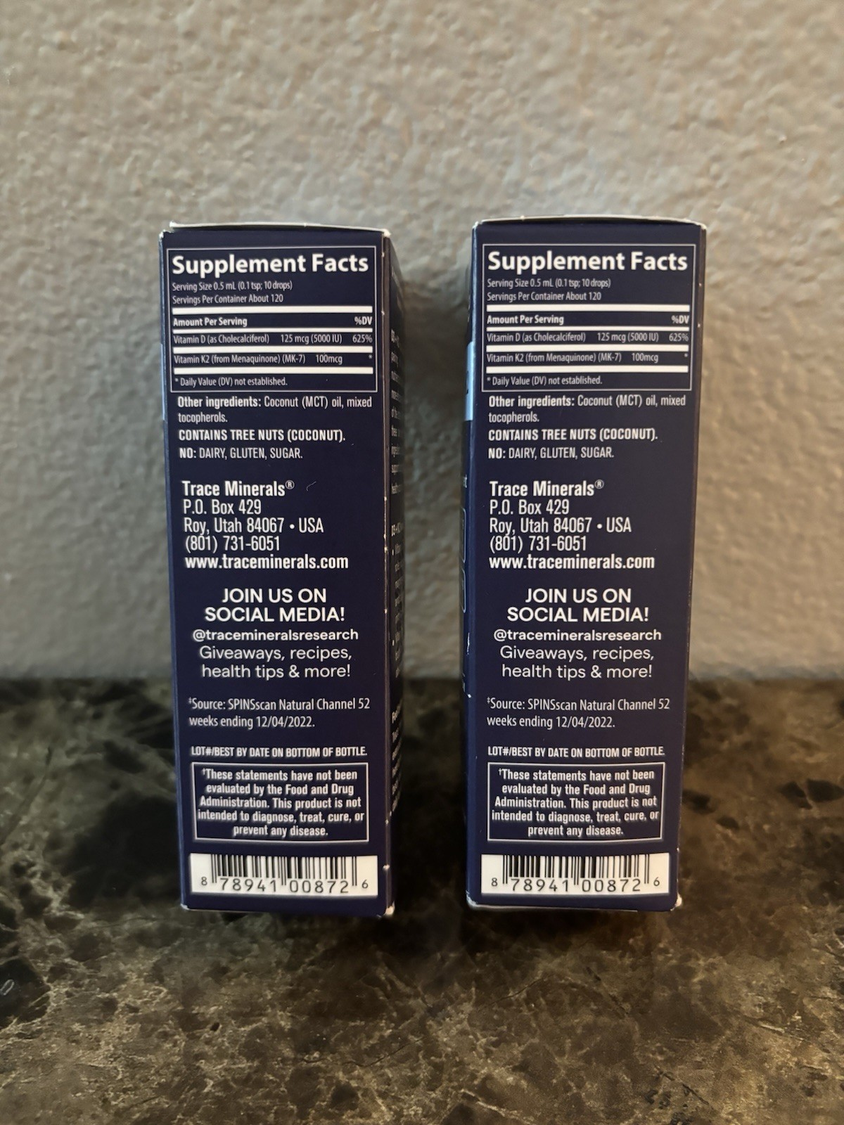 Trace Ionic Vitamin D3 + K2 MK-7 Drops 5000 IU/100 mcg 2 fl oz Lot 2