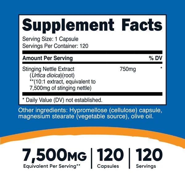 Nutricost Stinging Nettle Root Extract 7500mg, 120 Caps – EXP 10/2026