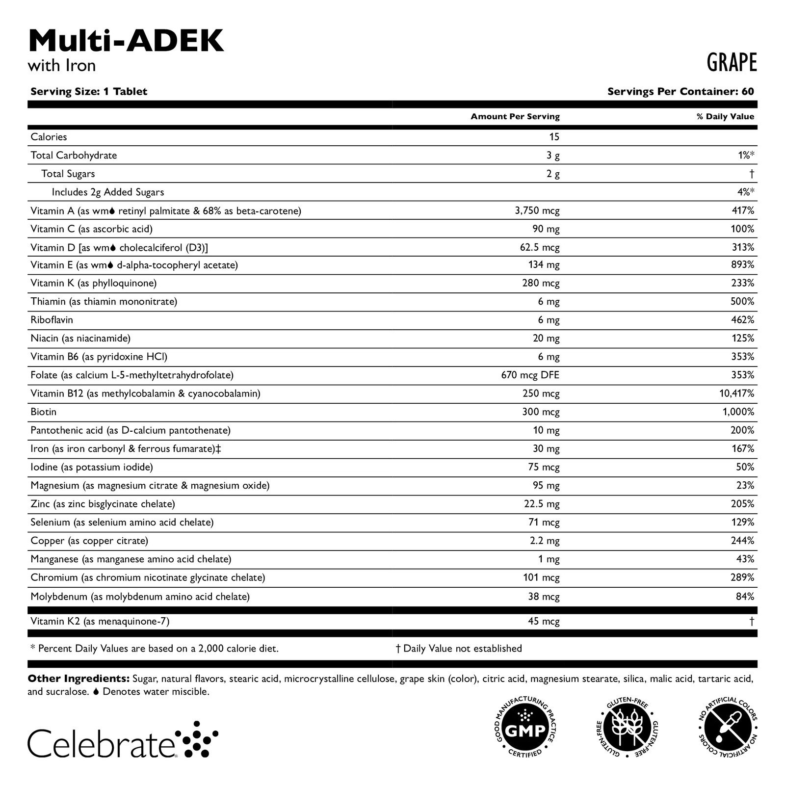 Celebrate Vitamins – Multi-ADEK Chewable Multivitamin with Iron, Grape