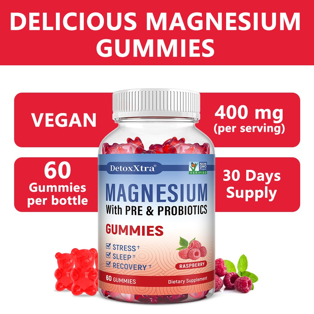 Magnesium 400mg Probiotics 1 Billion Cfu For Bone Digestive Health 60 Gummies