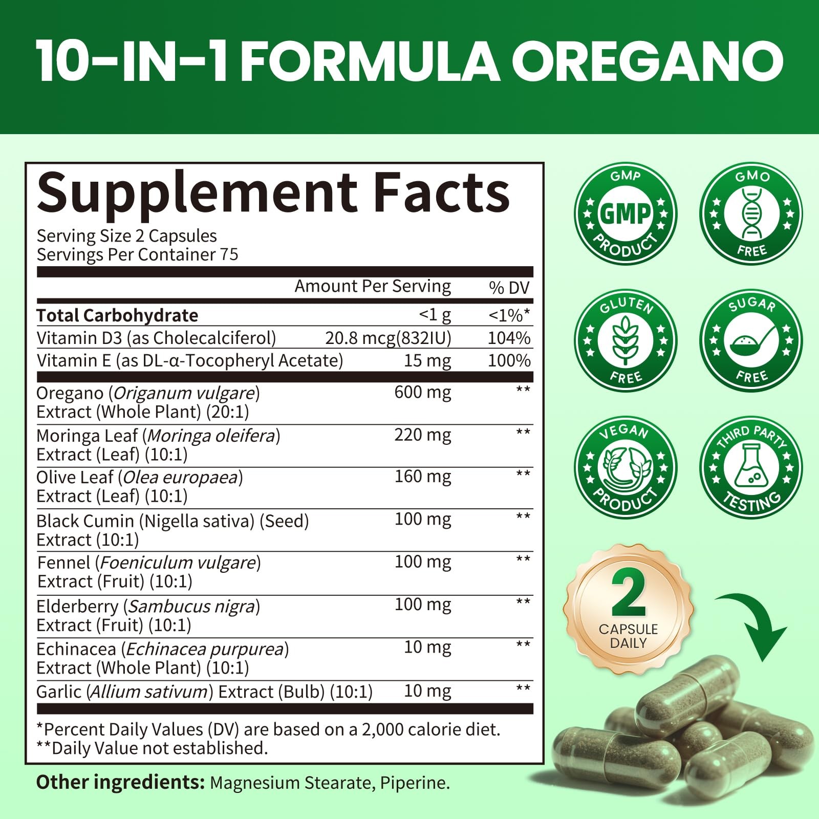 2PCS Oil of Oregano with Black Seed Oil – Oregano Oil Capsules Organic | Moringa