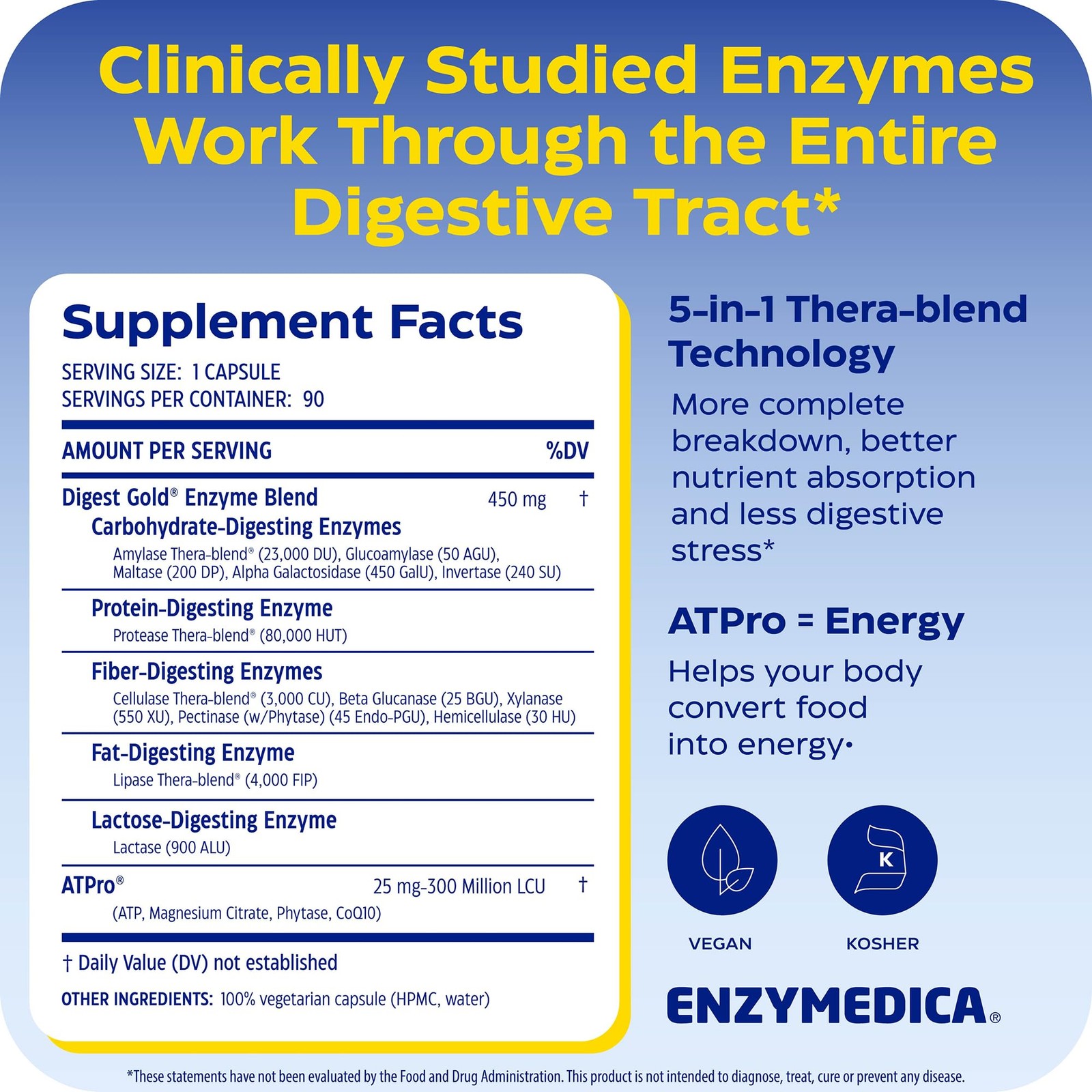 Enzymedica Digest Gold – Digestive Enzyme Supplement for 90 Count, No Color