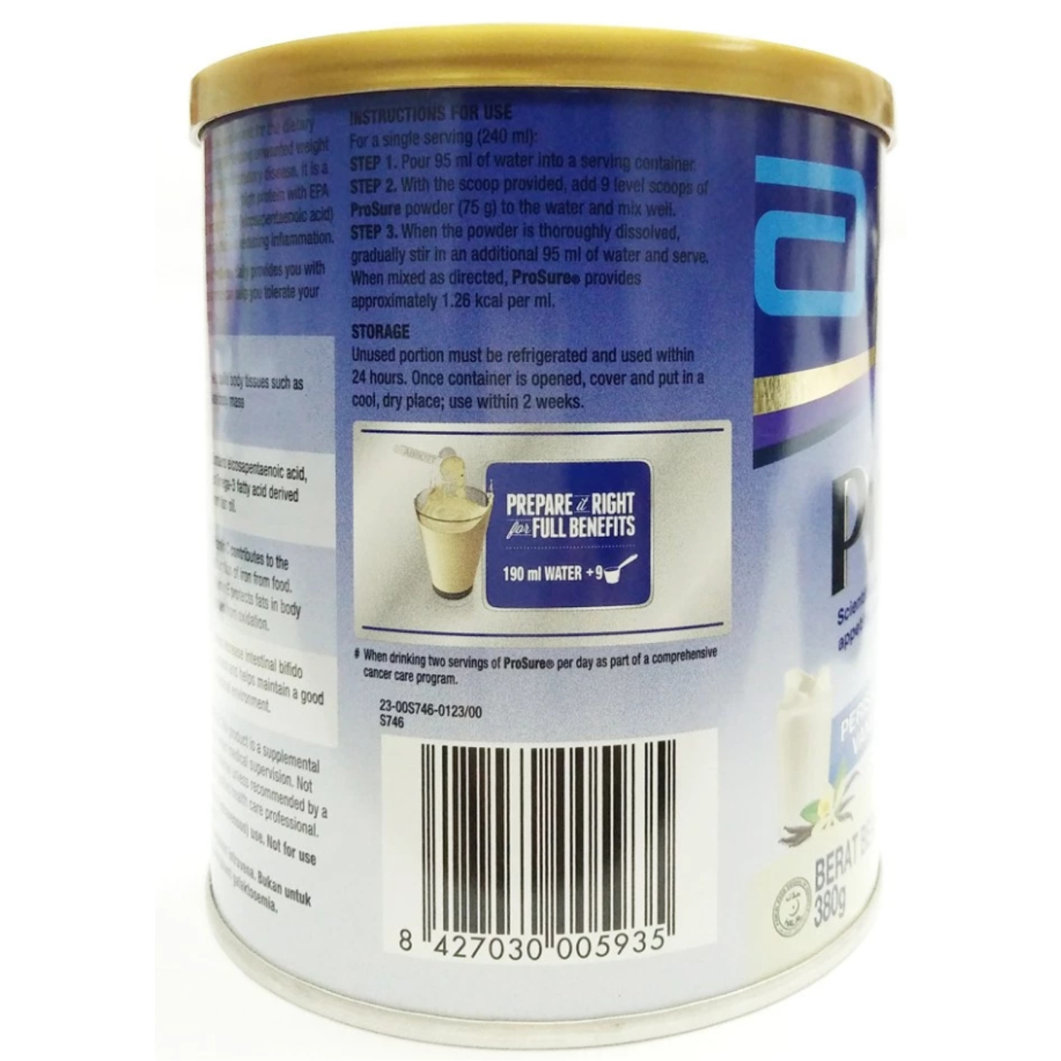 Abbott Pro Sure Milk High Protein, Prebiotic & EPA 380g