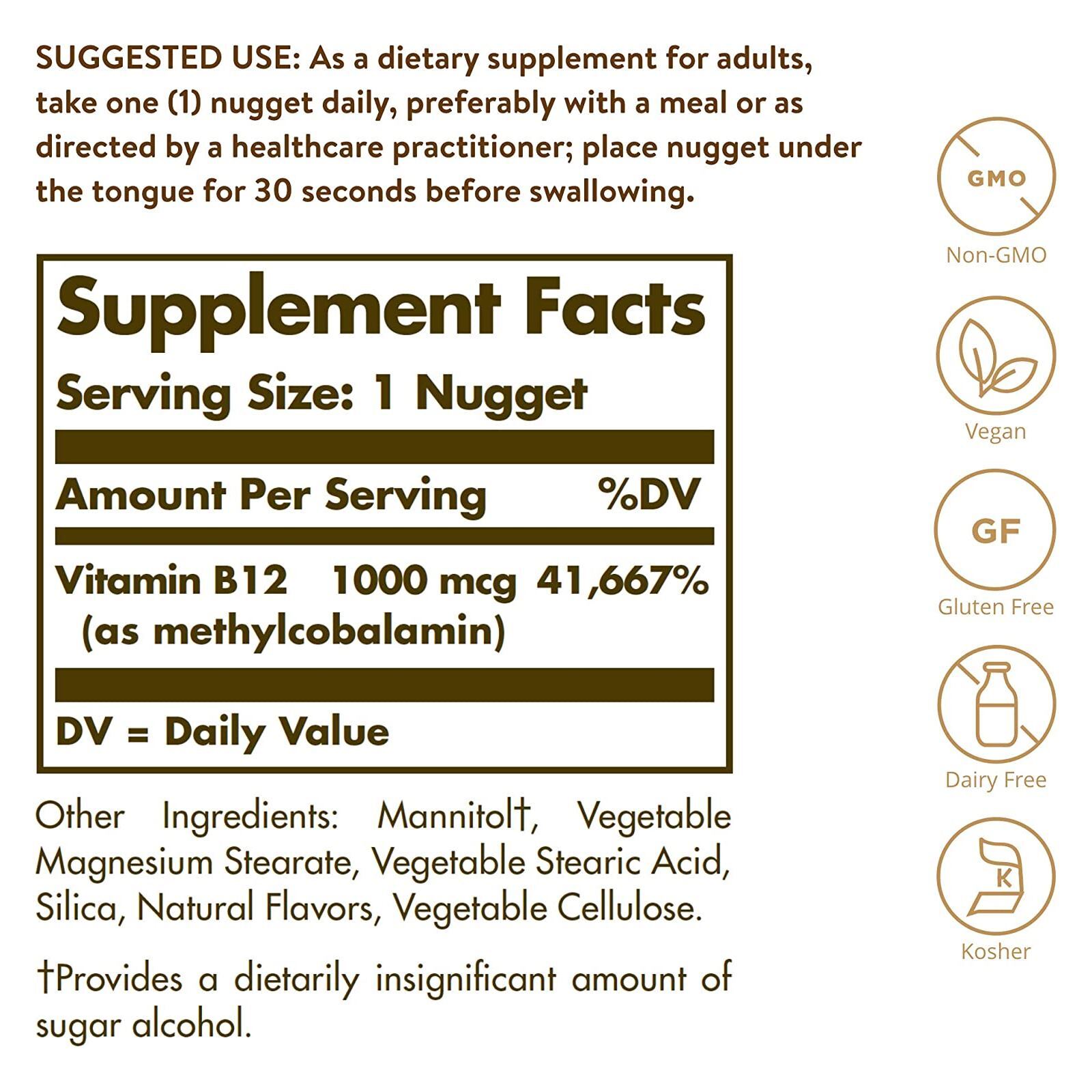 Solgar Methylcobalamin (Vitamin B12) 1000 mcg 60 Nuggets, Energy metabolism