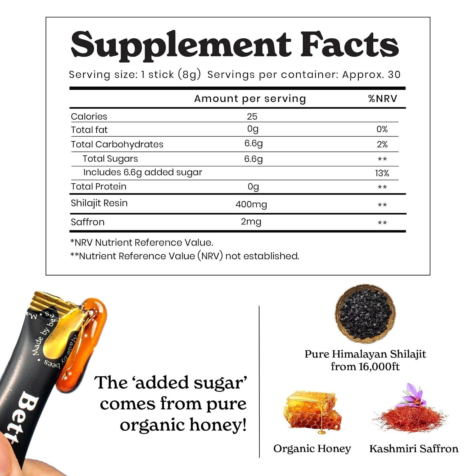 Better Alt Pure Himalayan Shilajit Sticks with Honey & Saffron – 30 Count