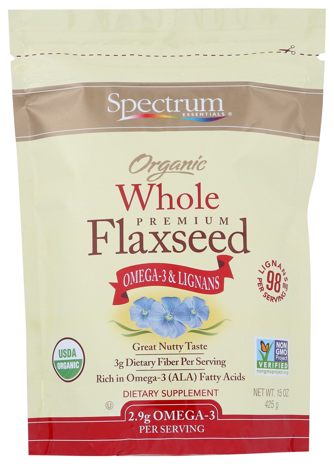 Organic Whole Flaxseed Dietary Supplement By Spectrum Essentials 15 Oz 1 Pack