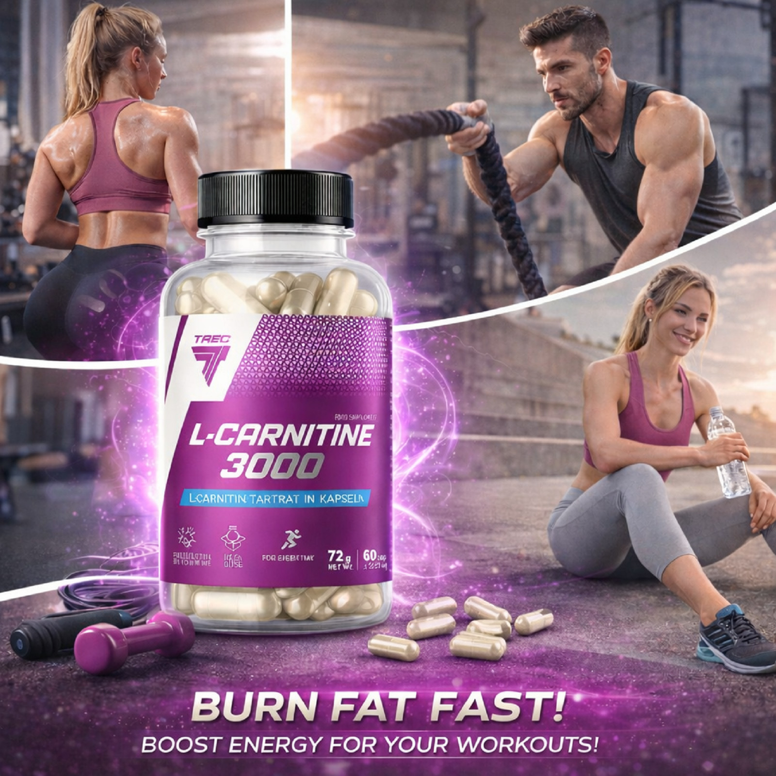 L-CARNITINE 3000 mg – 60-120 Capsules – Fat burner Weight loss Endurance Energy