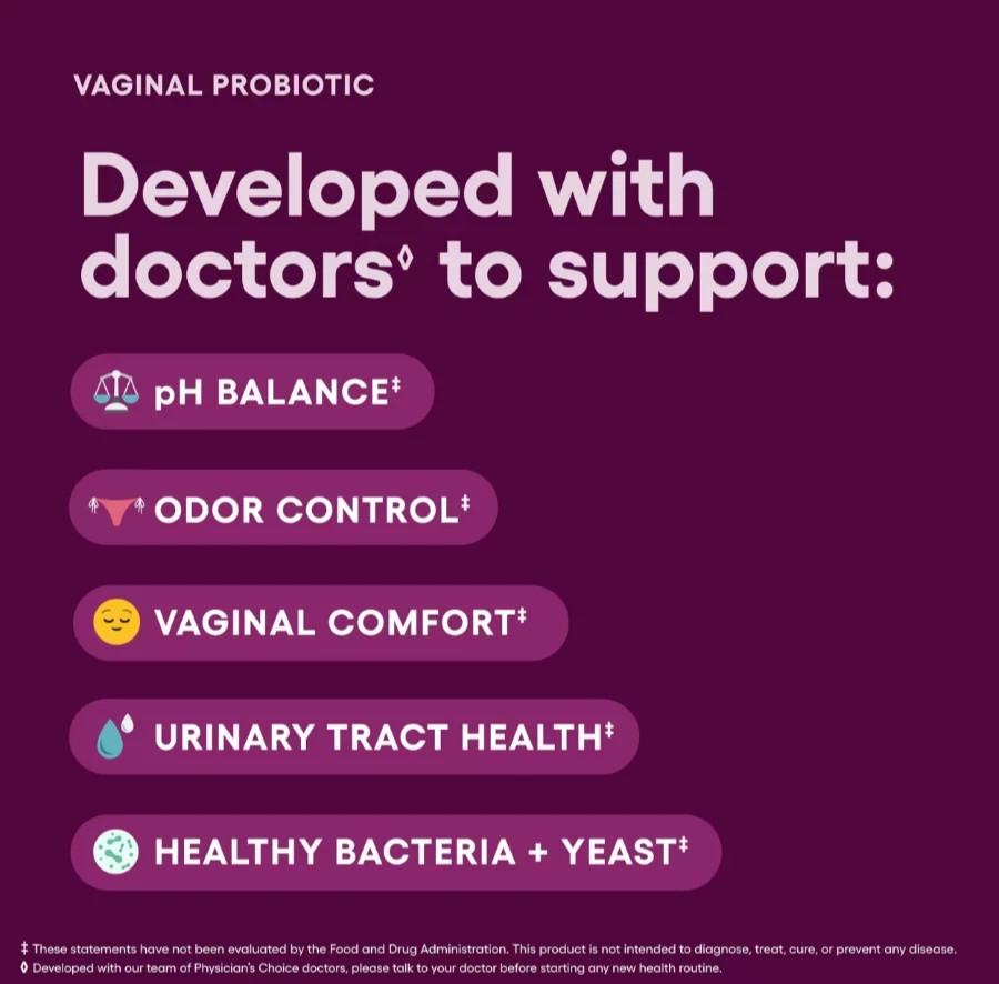 Choice Vaginal Probiotic 30 Caps – pH Balance, Cranberry, 6B CFUs Physician’s