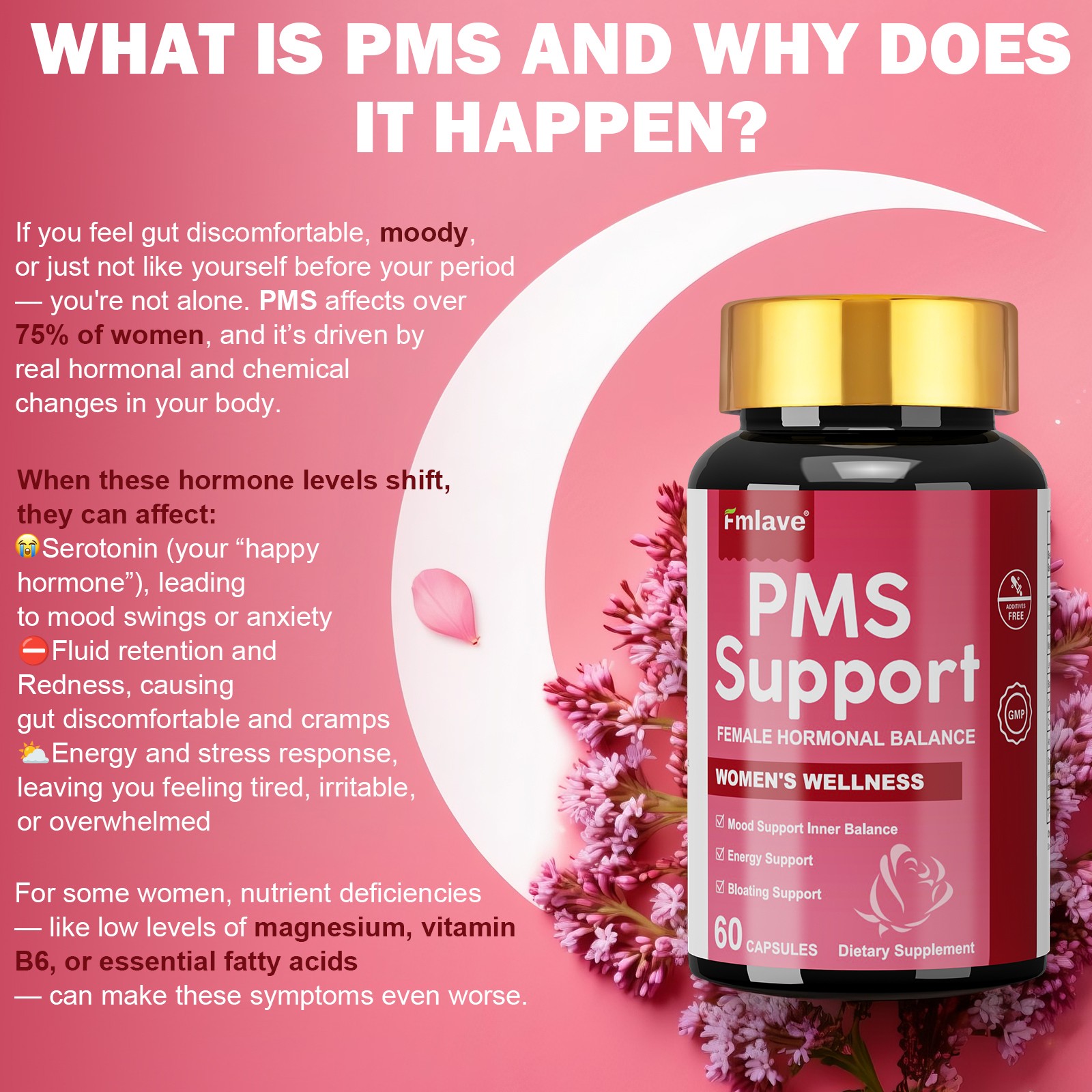 PMS Support Supplement for Women with PMS Relief Hormone Balance Period 60 caps