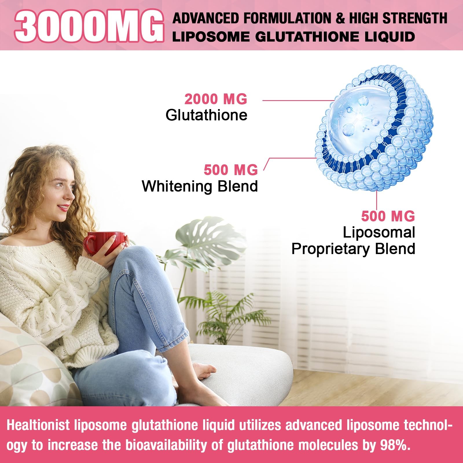 Healtionist 2 Pack 3000mg Liposomal Glutathione Liquid 2 Fl Oz (Pack of 2)