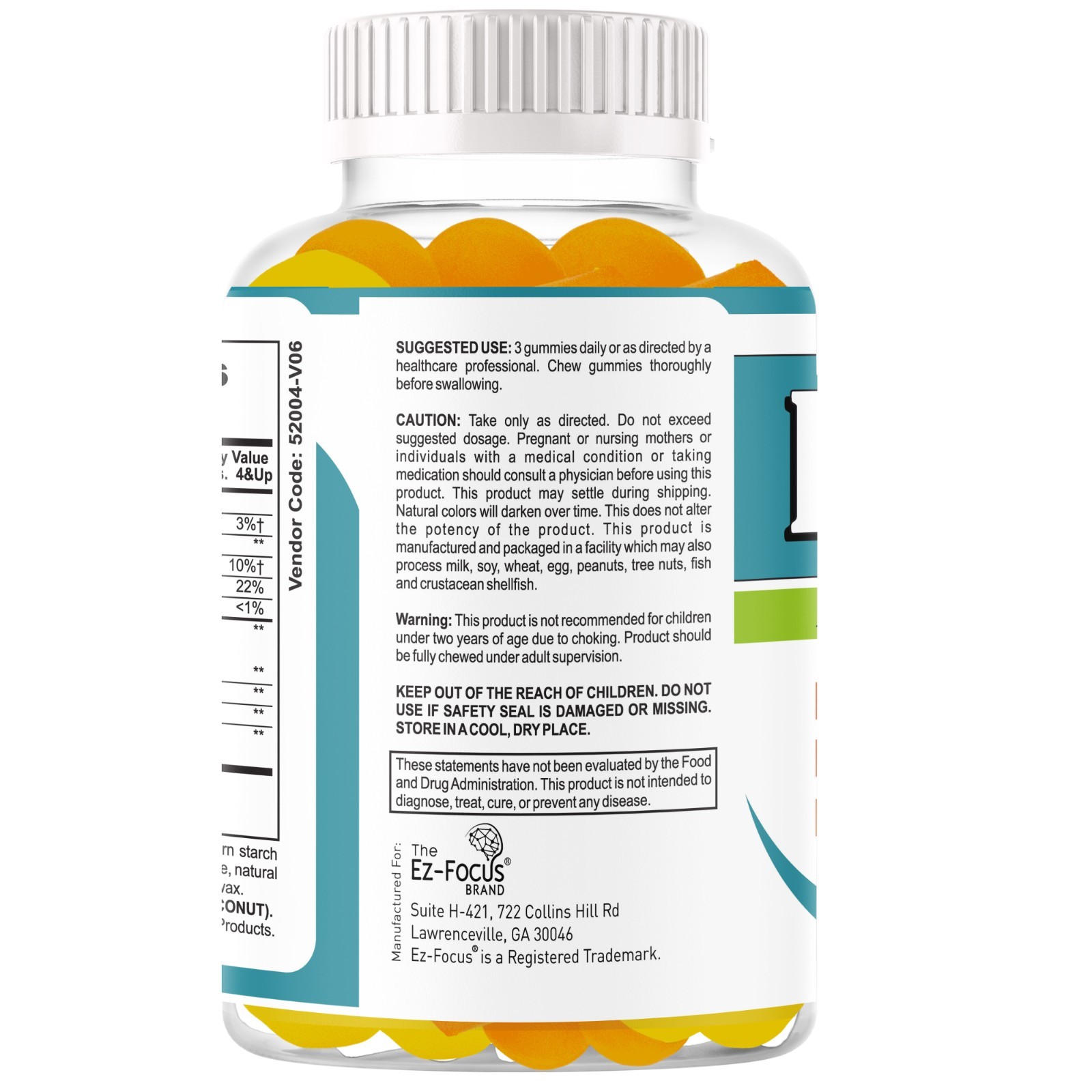 Brain Booster Kids Focus Gummies – DHA, EPA – Cognitive Support & Memory Boost