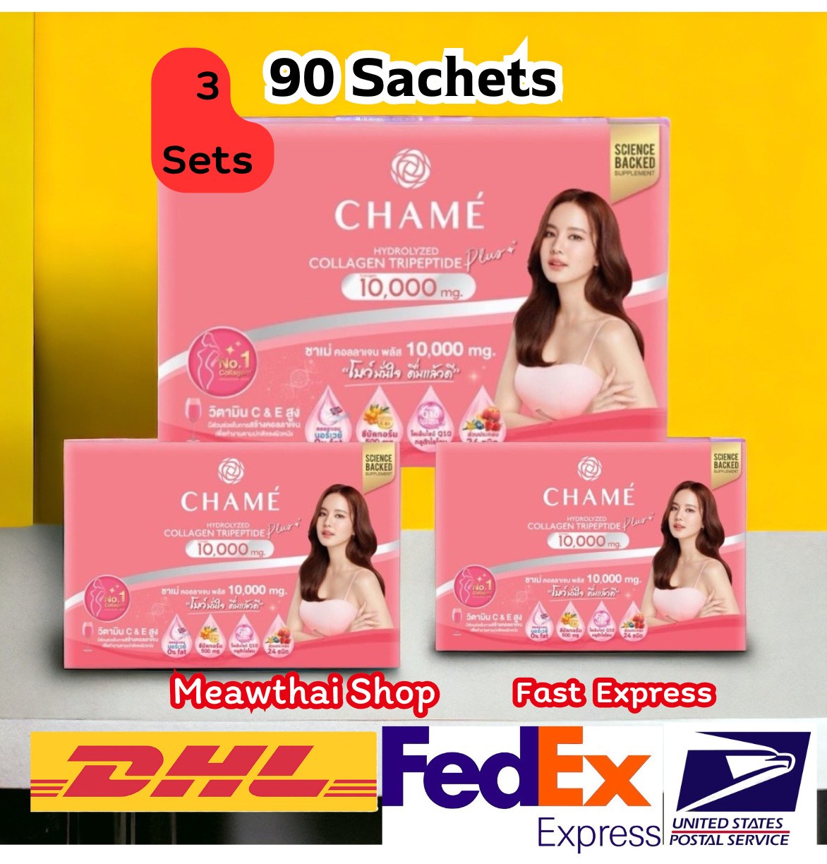 3x CHAME Hydrolyzed Collagen Trıpeptıde Plus 10000mg Anti Aging Whitening Skin