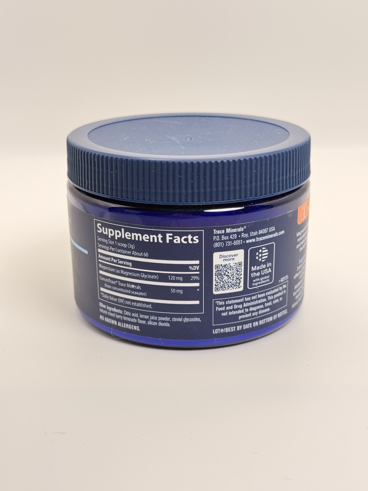 Trace Minerals Magnesium Glycinate Powder Mixed Berry Lemonade 6.35 oz