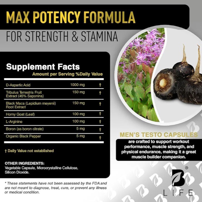 B Life Testosterone Booster Supplement Men Muscle Growth & Strength 80 Servings