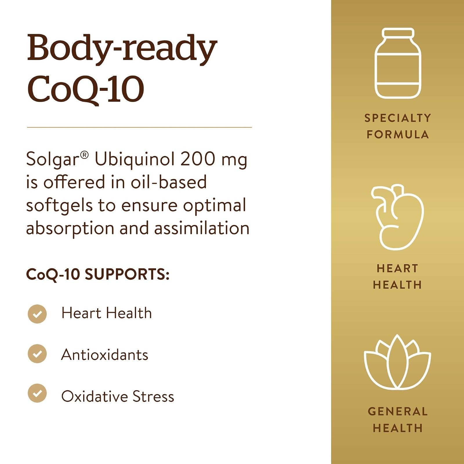 Solgar Ubiquinol 200 mg Softgels – Heart & Brain Support – 30 Count