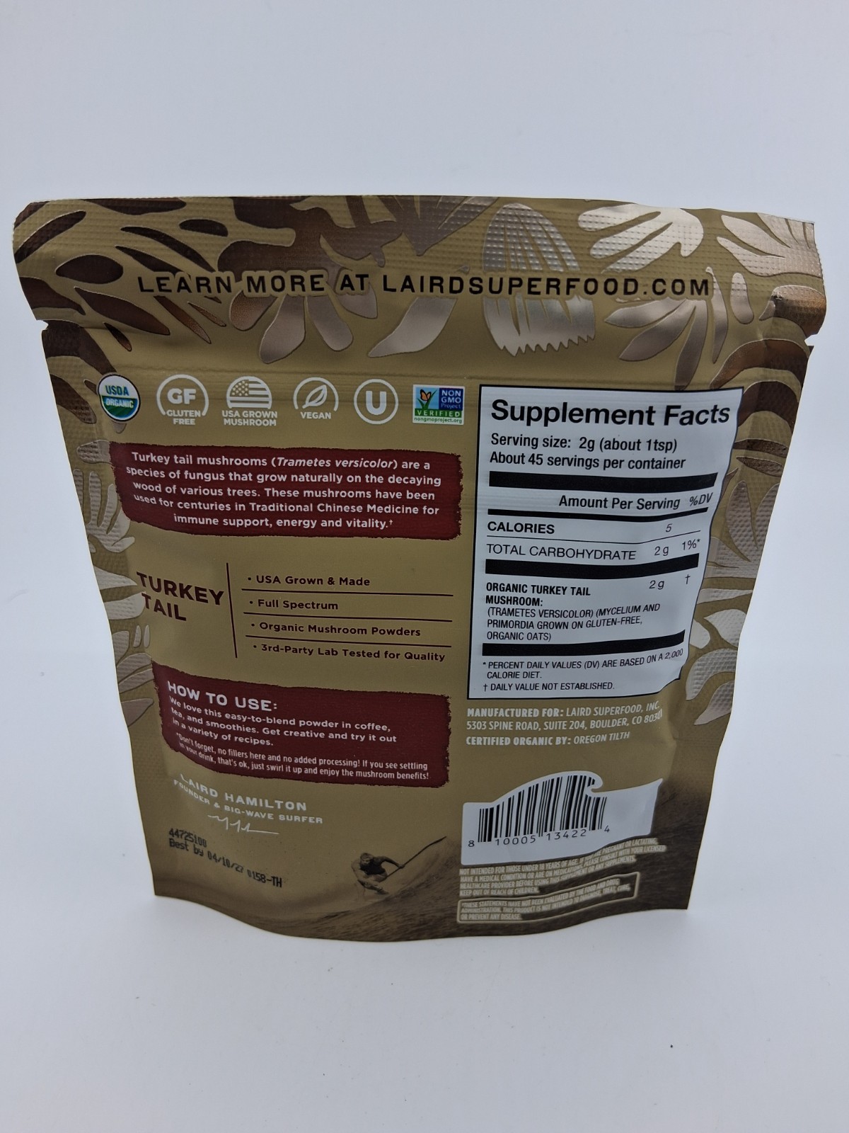 Laird Turkey Tail Mushroom Powder – 3.17 oz, 45 servings BB 4/2027