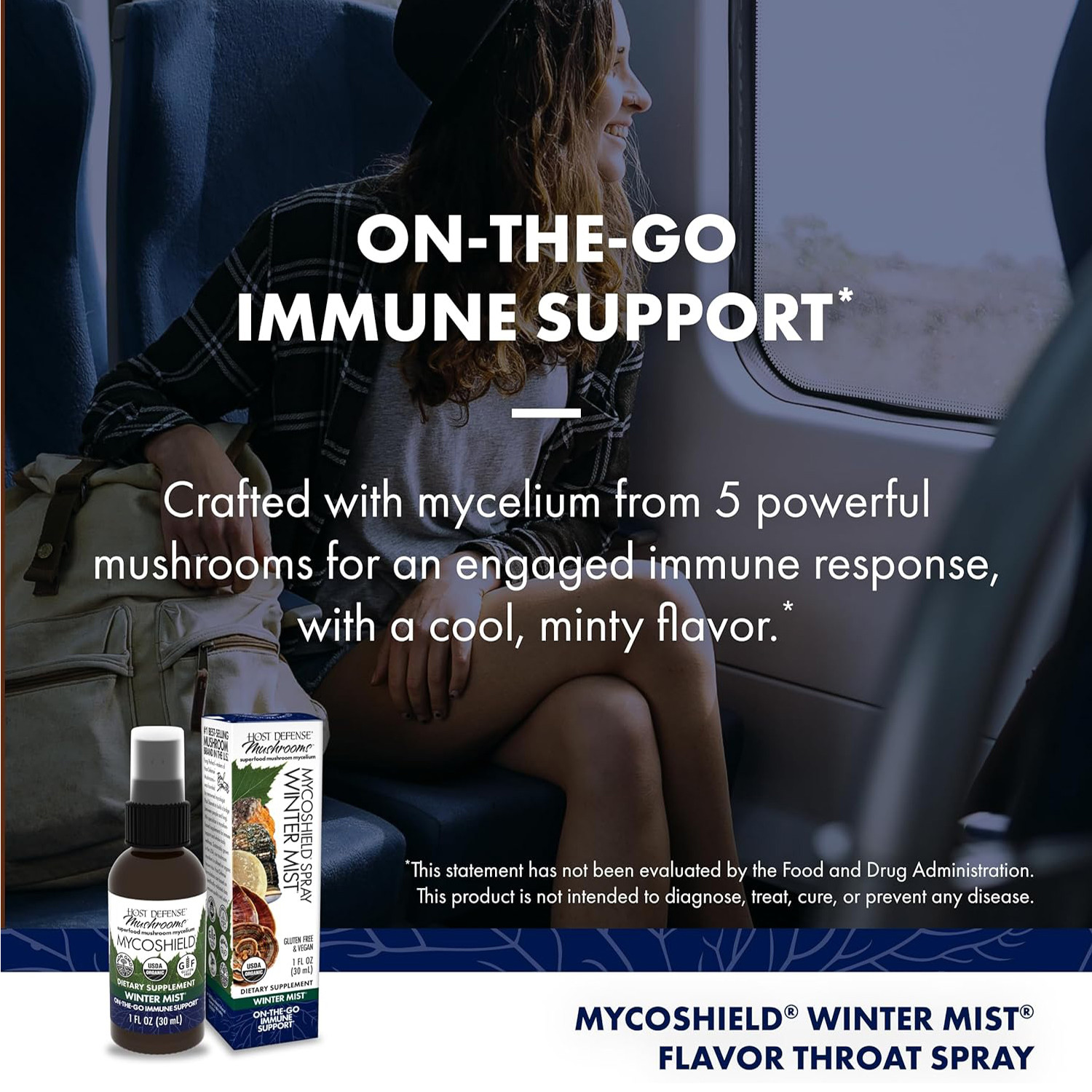 Host Defense,MycoShield, Mushroom Throat Spray, Winter Mist, 1 Fluid Ounce