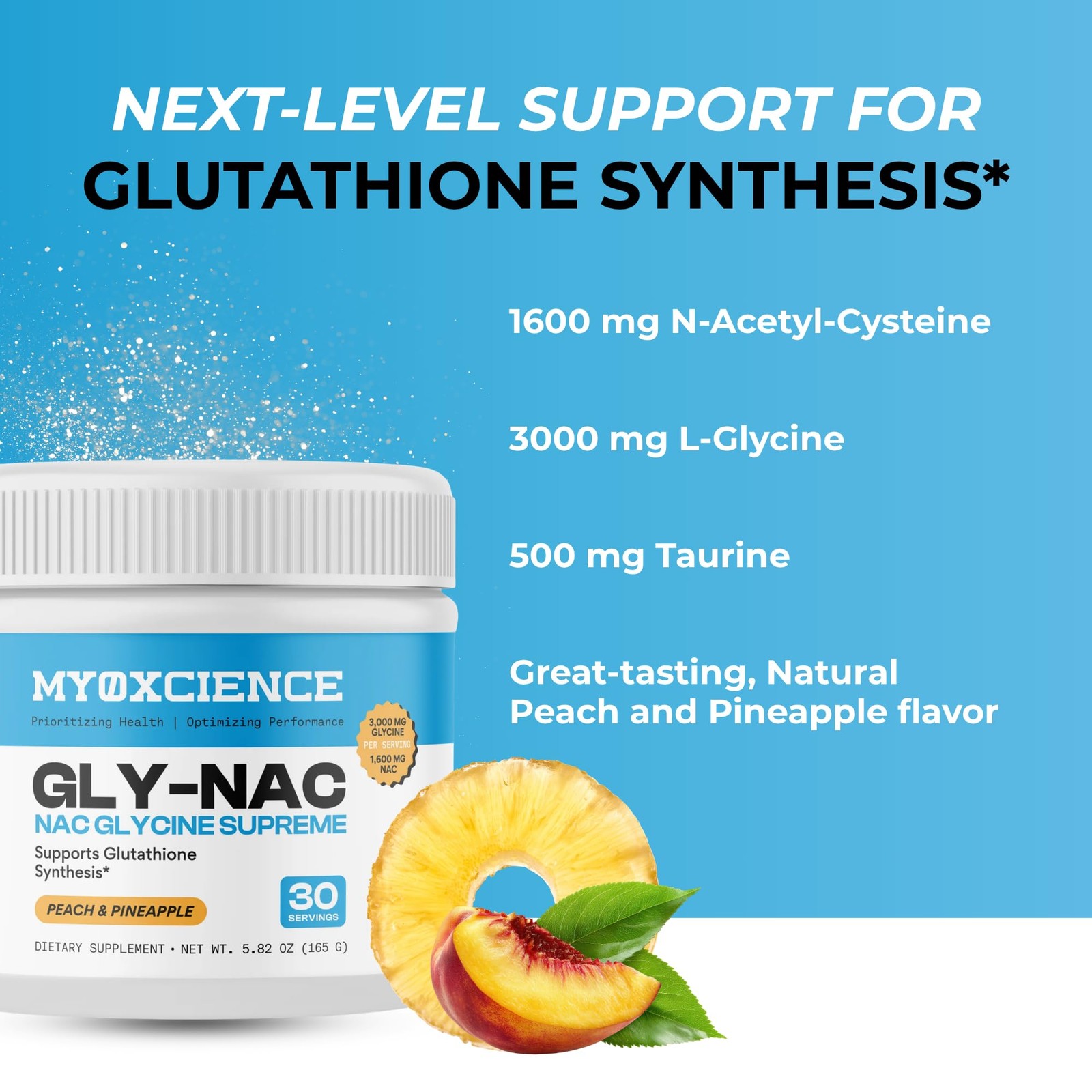 MYOXCIENCE NAC Glycine Supreme | N-Acetyl-L-Cysteine, 4.44 Ounce (Pack of 1)