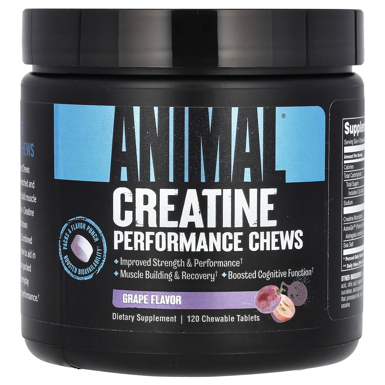 Creatine Performance Chews, Grape, 120 Chewable Tablets