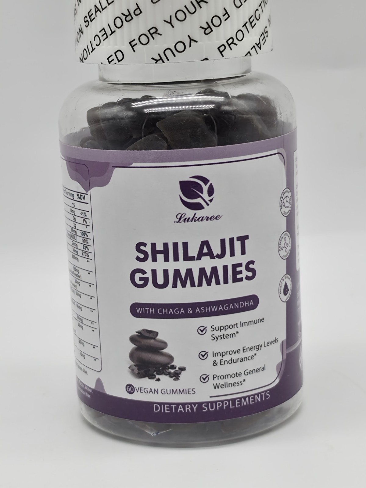 Shilajit Gummies with Chaga & Ashwagandha Vegan Energy Immune Support 60 Count