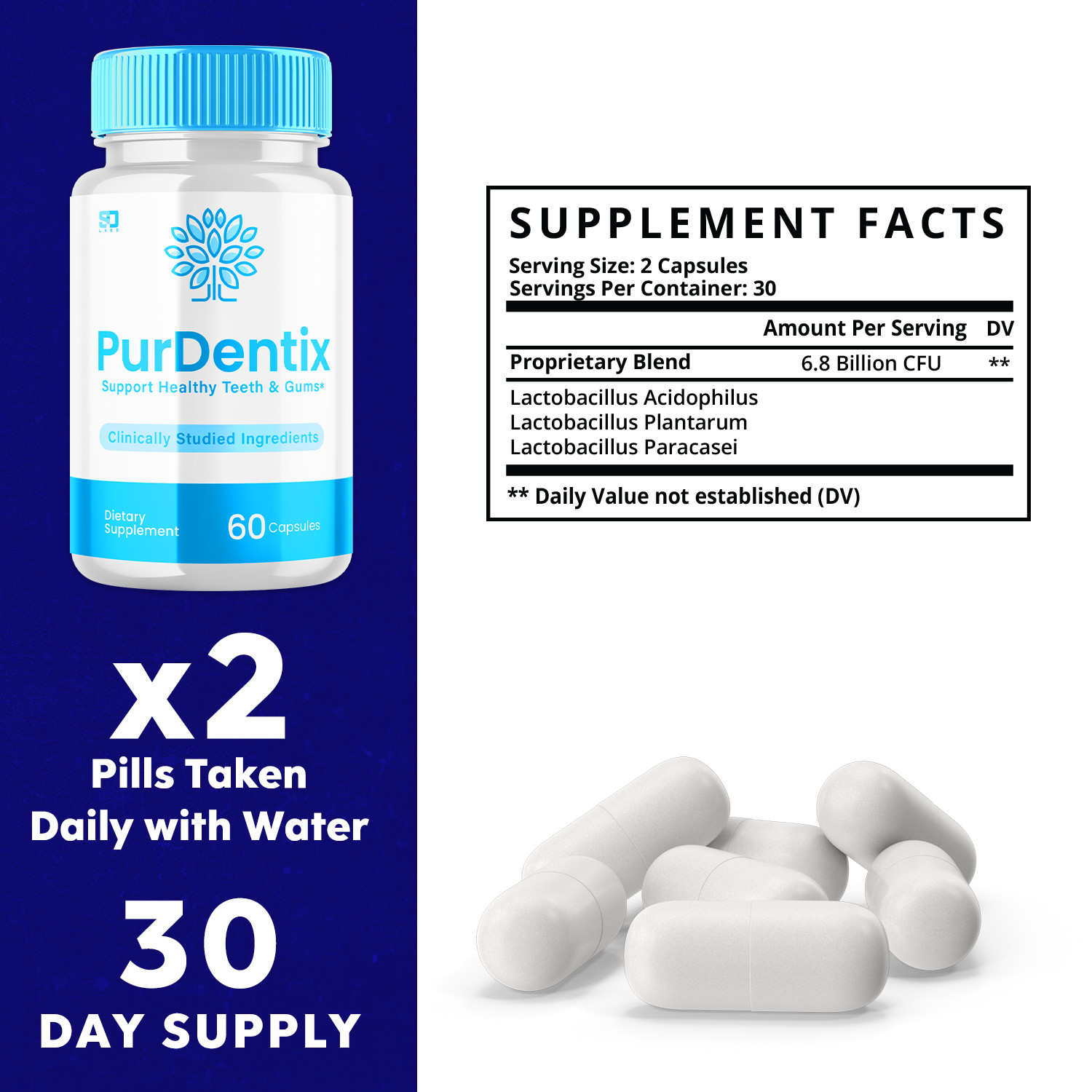 Purdentix Oral Probiotic Support Healthy Teeth and Gums Pur Dentix (60 Capsules)