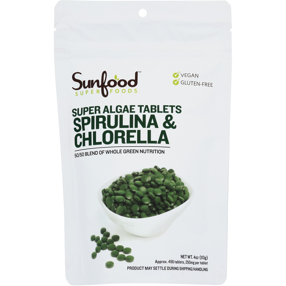 Sunfood Spirulina & Chlorella Super Algae Tablets 4 Oz Superfood 1 Pack