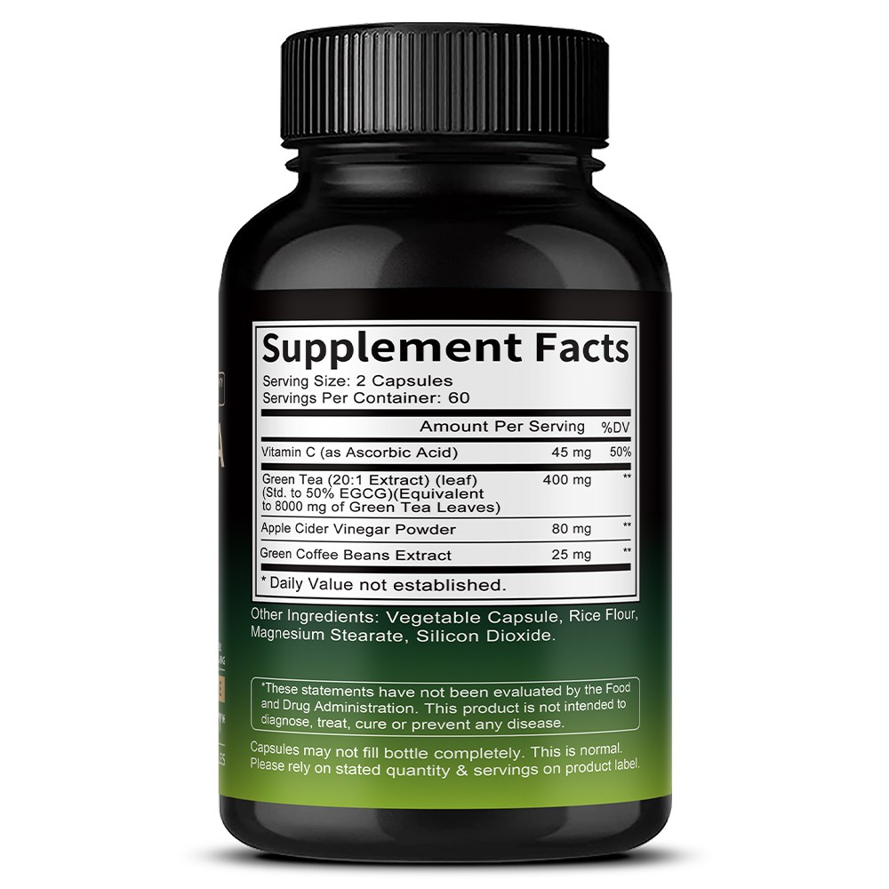 Green Tea Extract Apple Cider Vinegar Vitamin C Coffee Beans 120 Capsules US