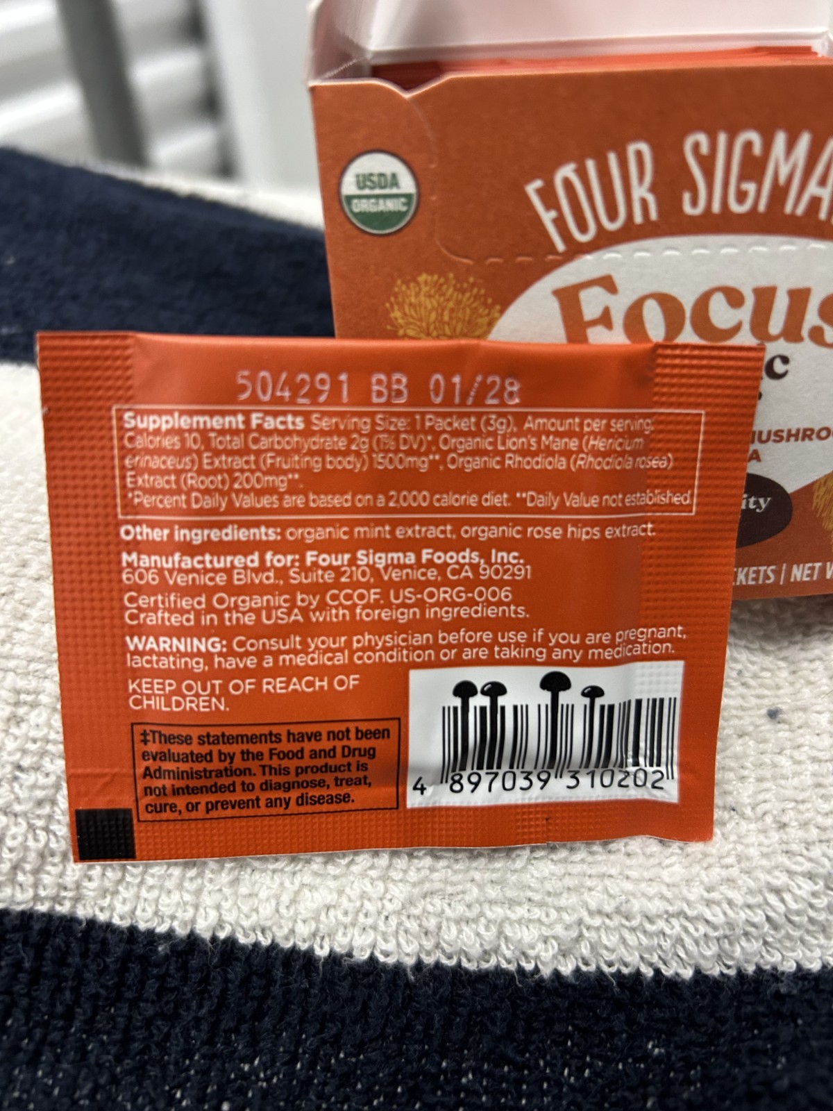 Four Sigmatic Focus Organic Elixir 20 Packets Lion’s Mane Rhodiola Caffeine-Free