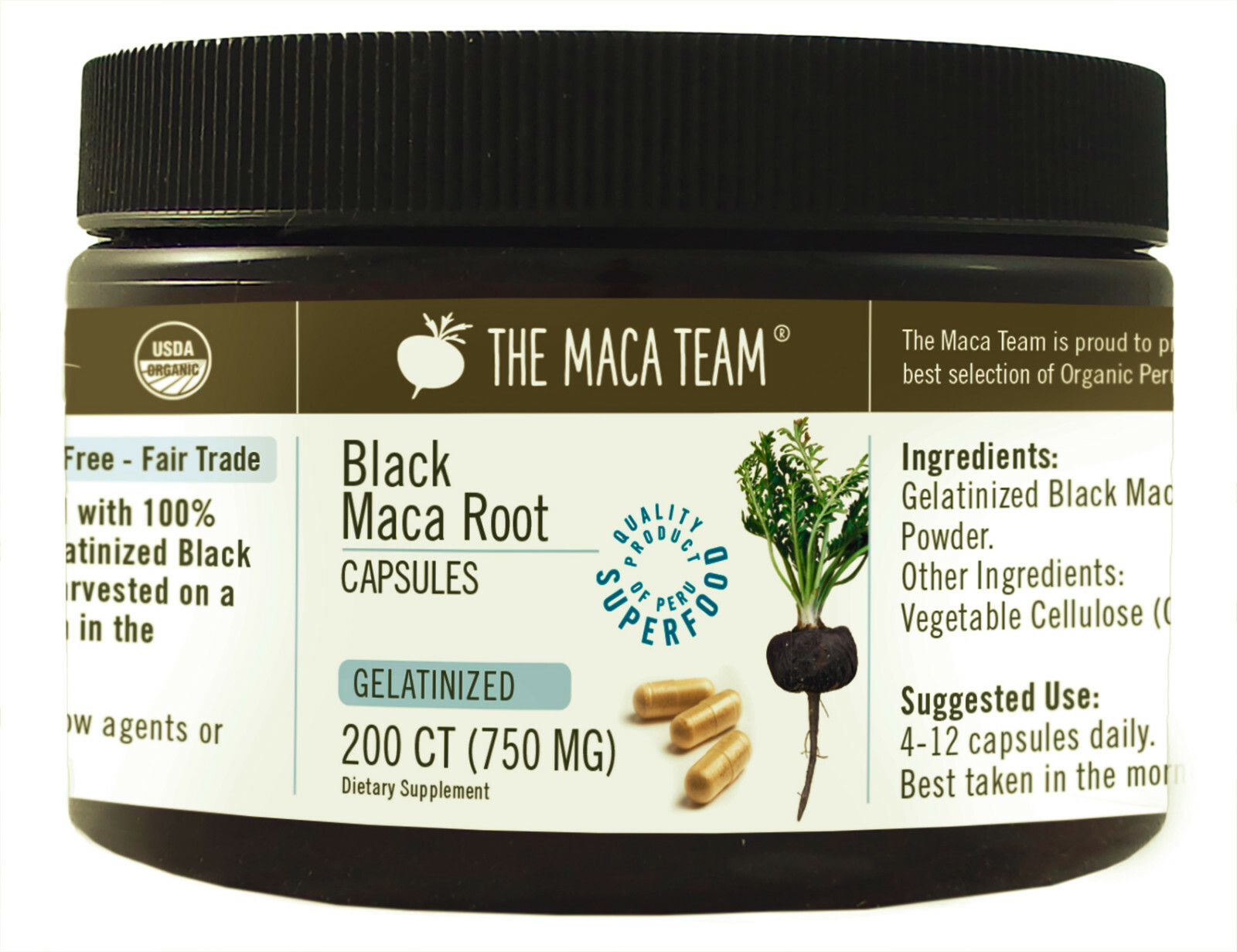 Gelatinized Black Maca Root Capsules – Certified Organic, Fresh Harvest GMO-Free