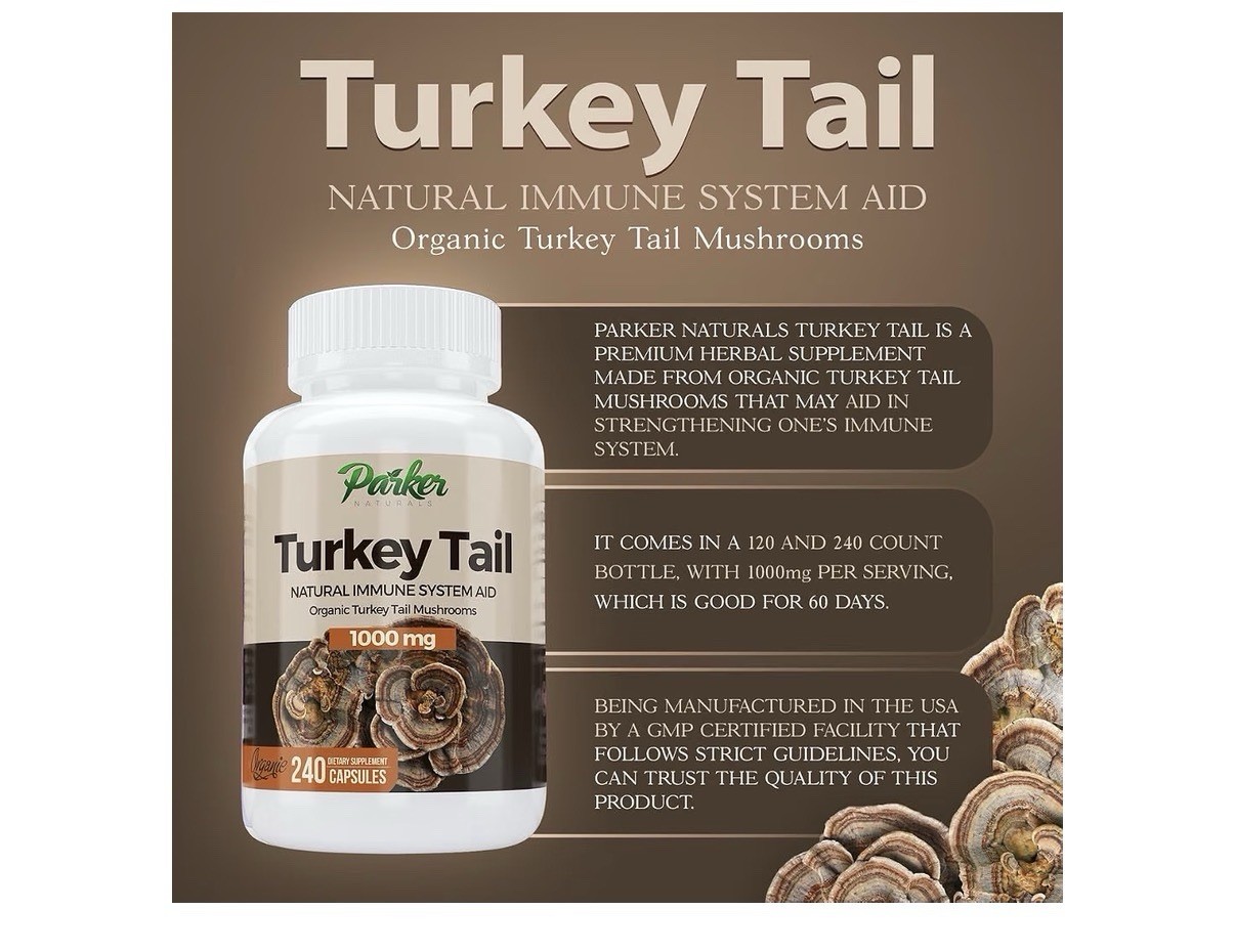 Parker Naturals Turkey Tail Mushroom Organic Supplement Immune System Aid 240cap