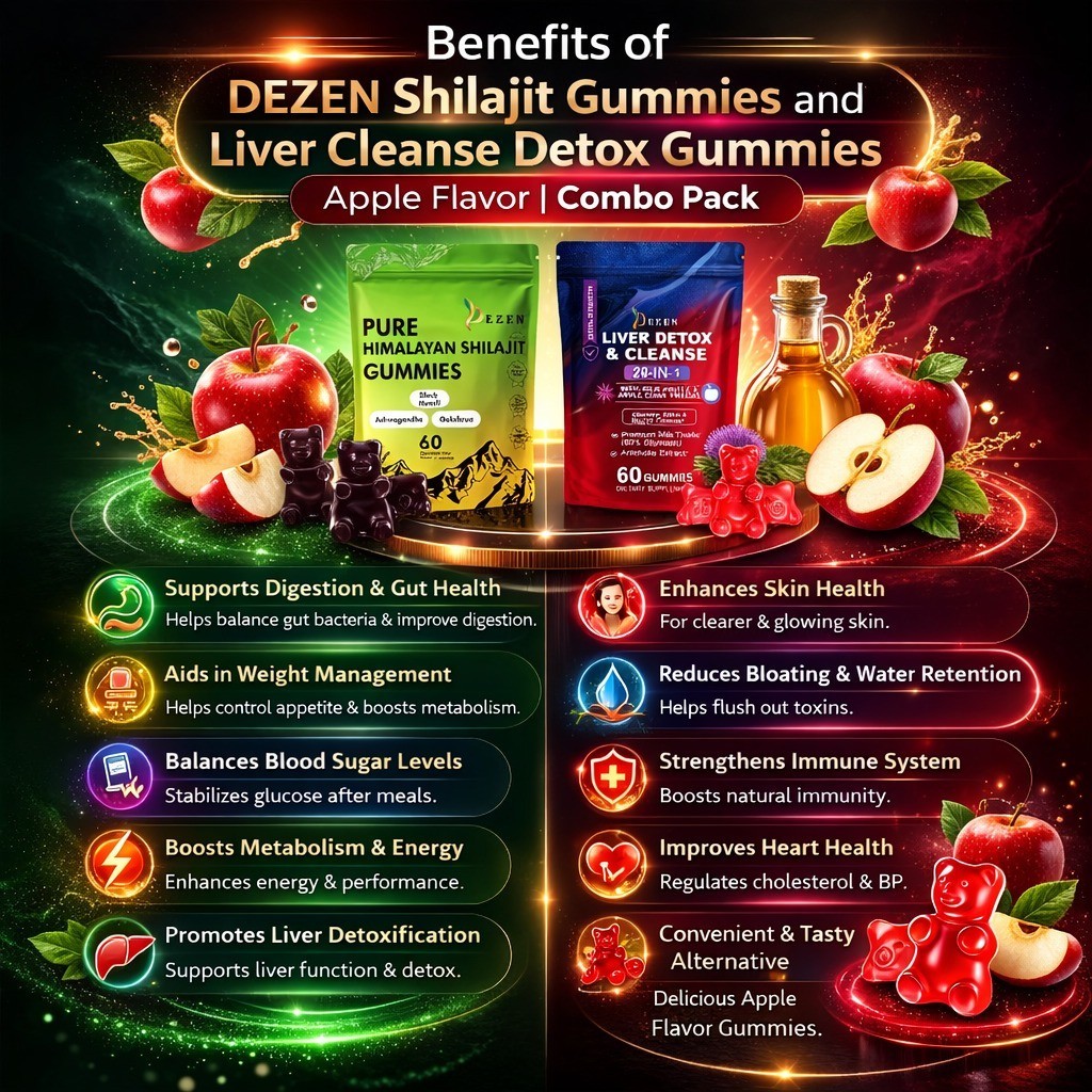 DEZEN Shilajit Gummies and Liver Cleanse Detox Gummies Apple Flavor | Combo