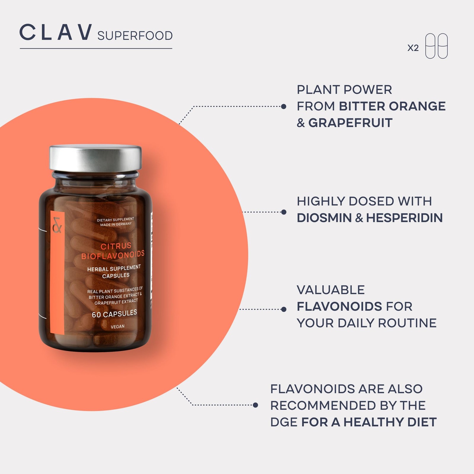 CLAV Citrus Bioflavonoids – Vegan Flavonoids Supplements 60 Count (Pack of 1)