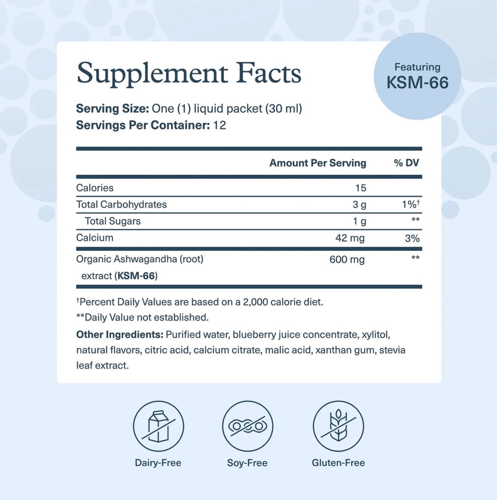 YOUTHEORY – ASHWAGANDHA (KSM-66) DAILY LIQUID PACKETS – BLUEBERRY FLAVOR 12 CT