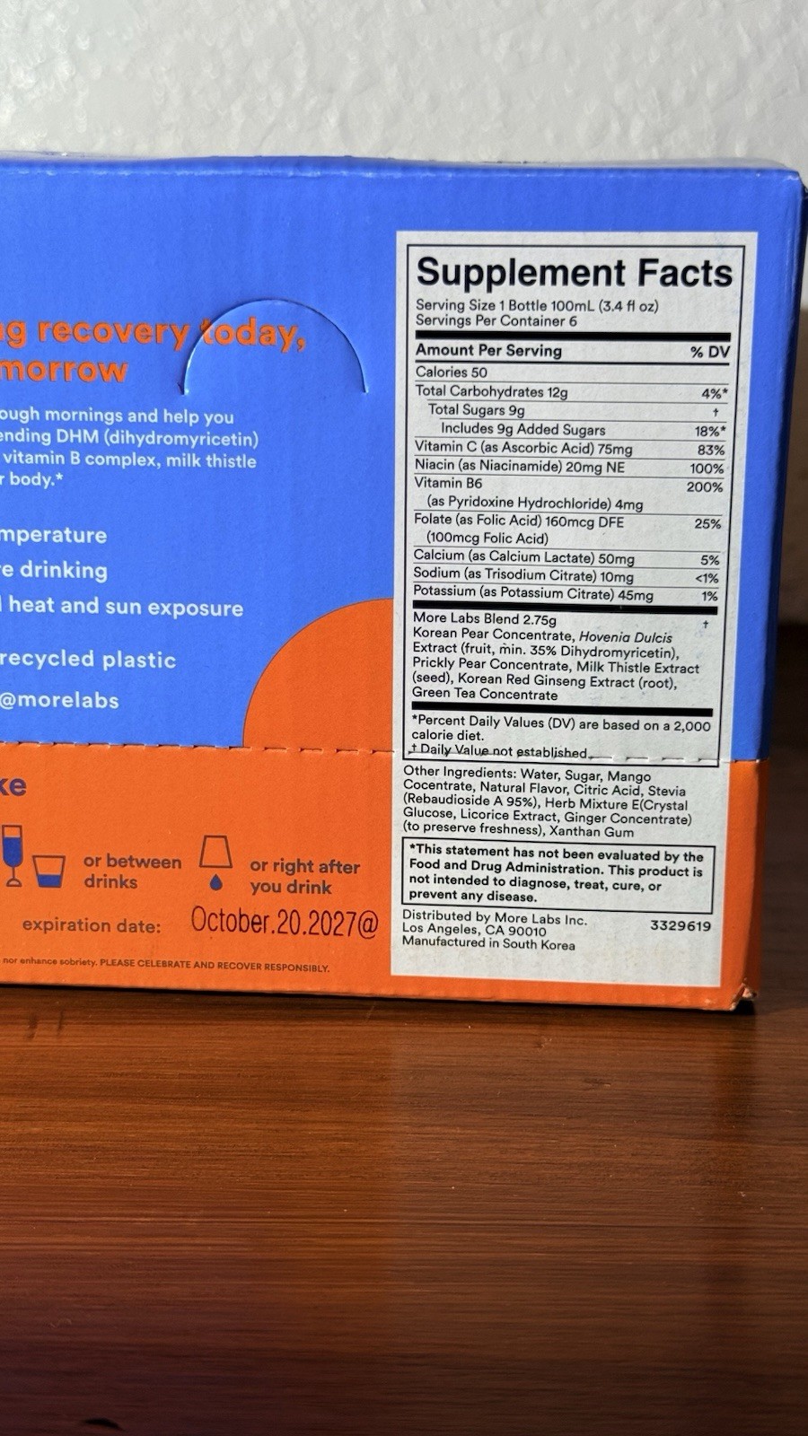more labs Morning Recovery Hangover Support Natural Orange Mango 6x100mL