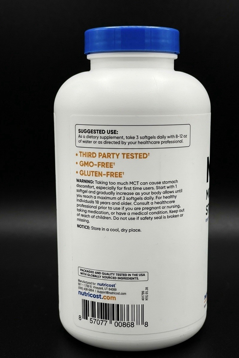 Nutricost MCT Oil Softgels 3000mg 300 GMO-Free Gluten-Free Third Party Tested