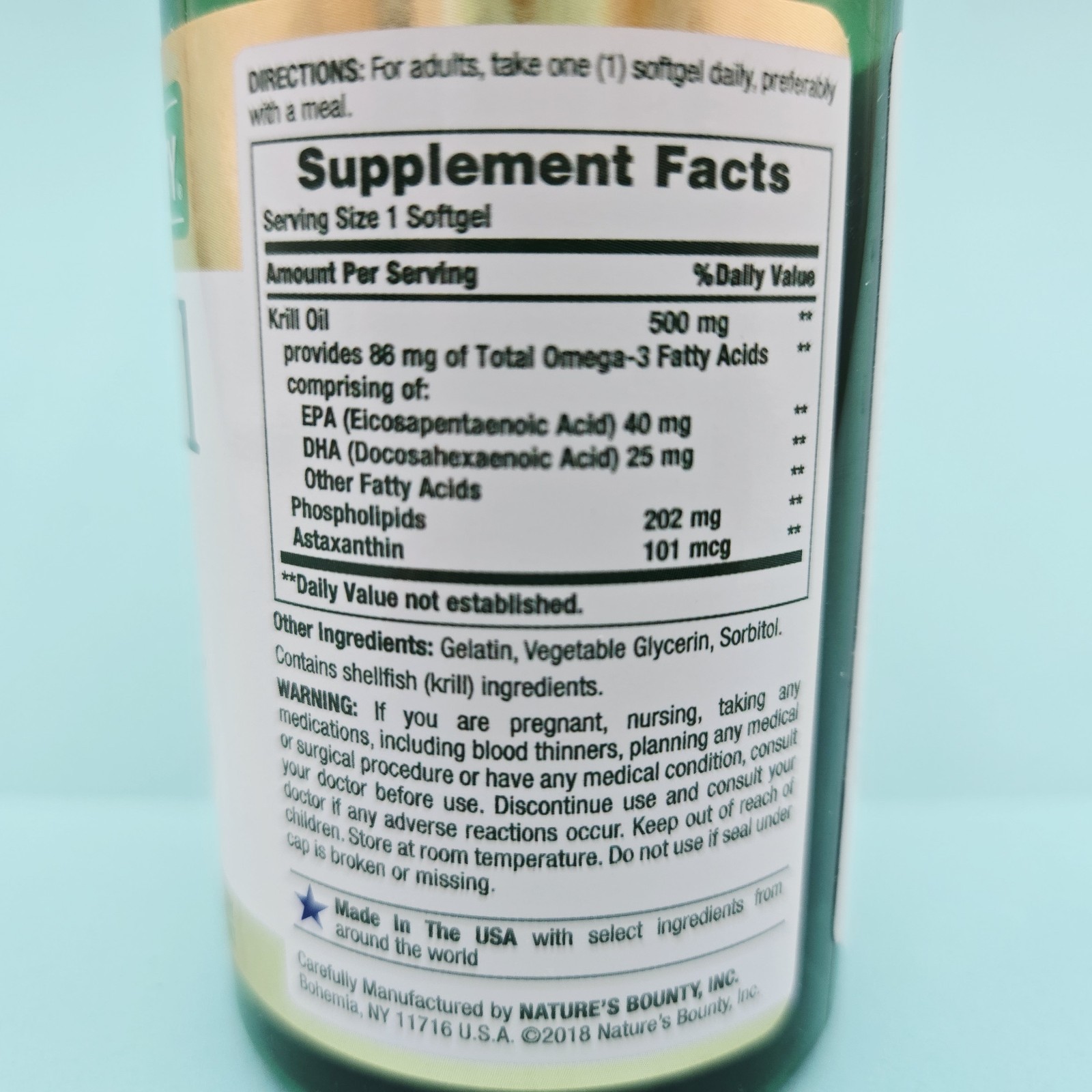 Krill Oil 500 mcg by Nature’s Bounty Provides Omega-3 30 Rapid Release Softgels