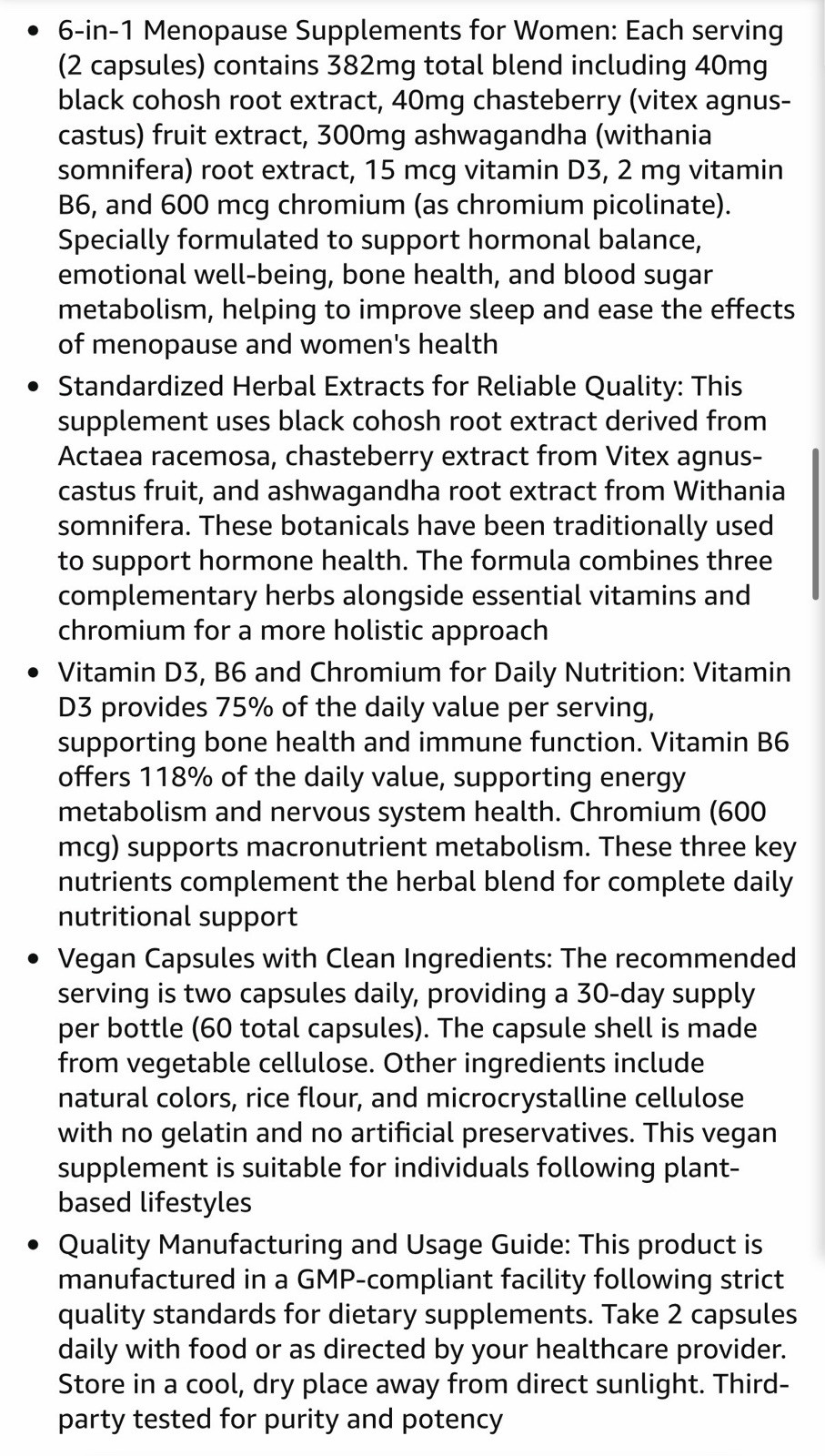 KYLINFFE Menopause Support Vegan Capsules 60ct D3 B6 Chromium Exp 03/2028