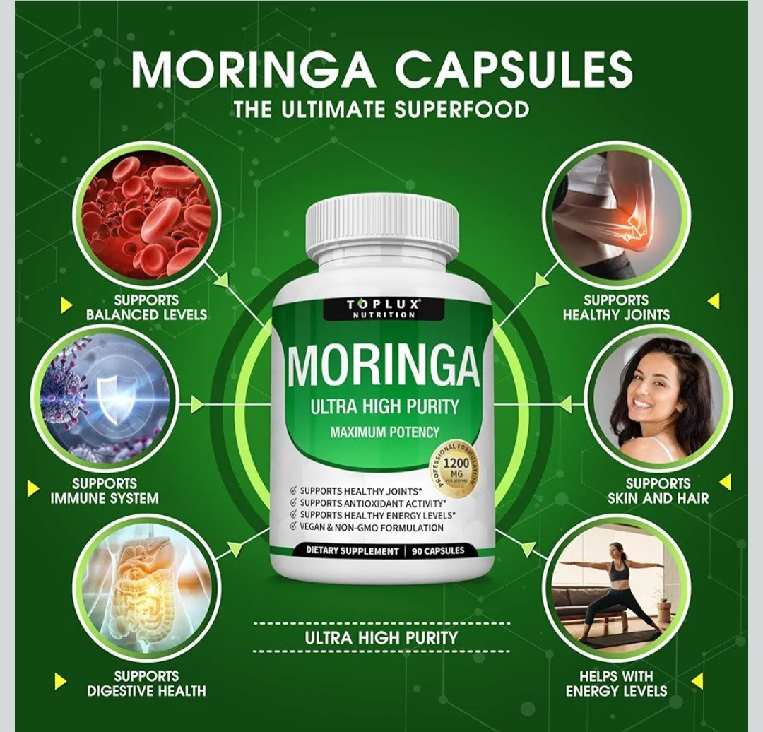 Toplux Nutrition Moringa Ultra High Purity Maximum Potency 1200mg 90 Capsules