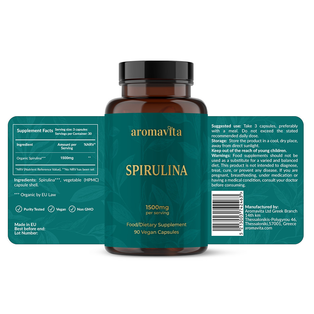AROMAVITA Organic Spirulina Tablets – 100% Pure Spirulina -Vegan Superfood