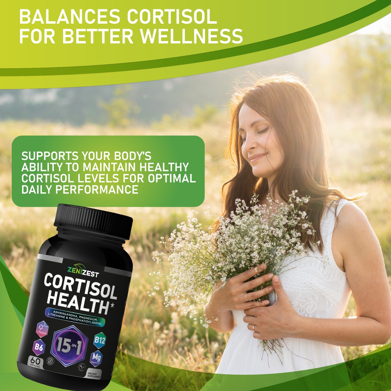 ZeniZest Cortisol Detox Supplement for Women Men – Control & Lower High Cortisol