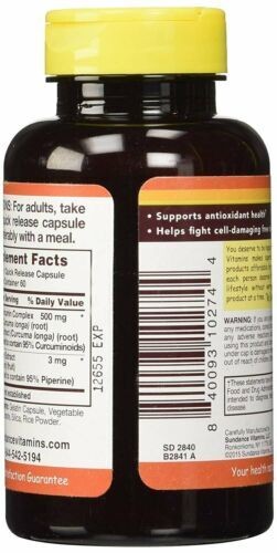 Sundance Vitamins Turmeric Curcumin Complex Dietary Supplement Capsules 60 Ct