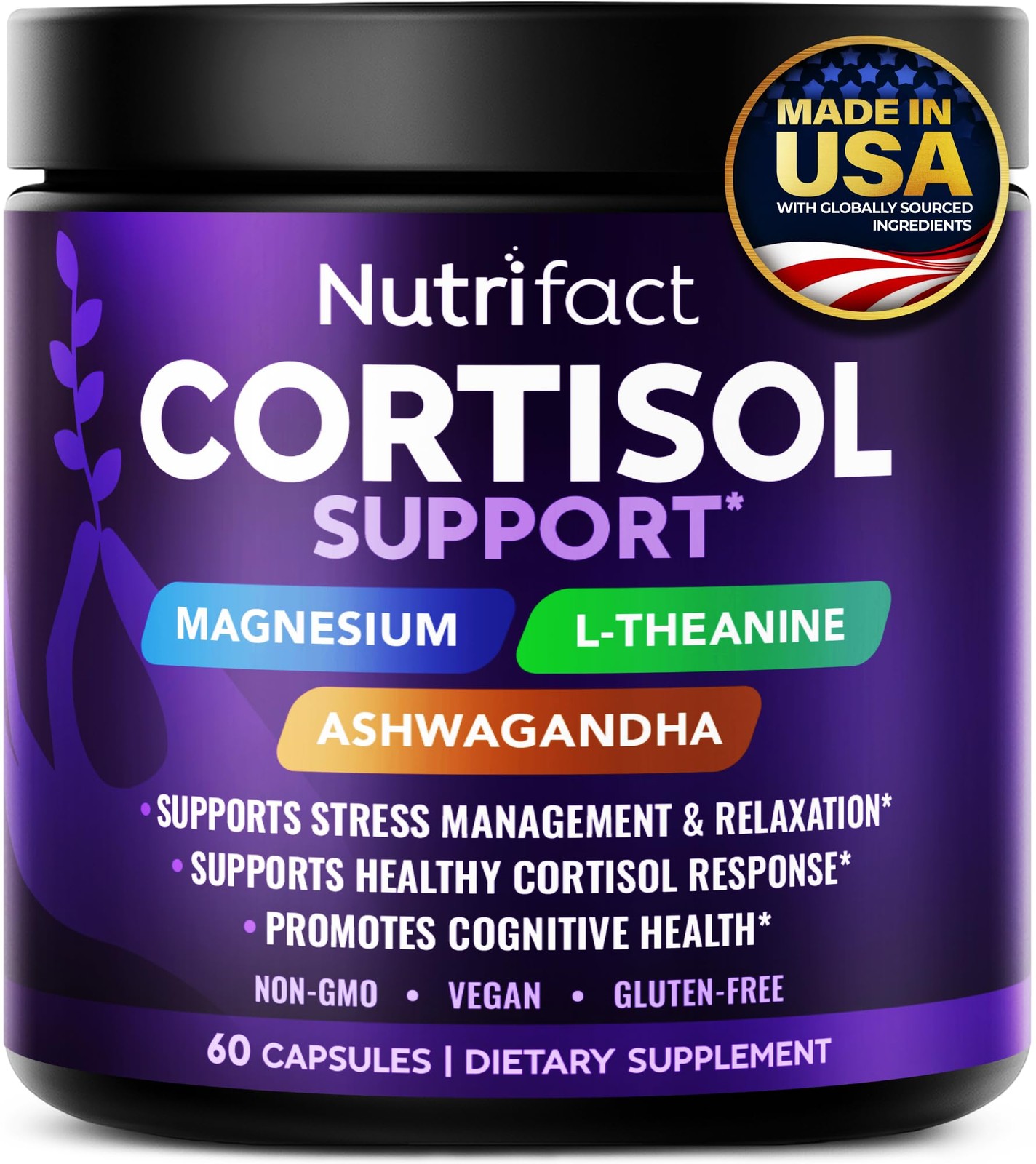 NutriFact Cortisol Supplements for Women & Men – Vegan, 60 Count (Pack of 1)