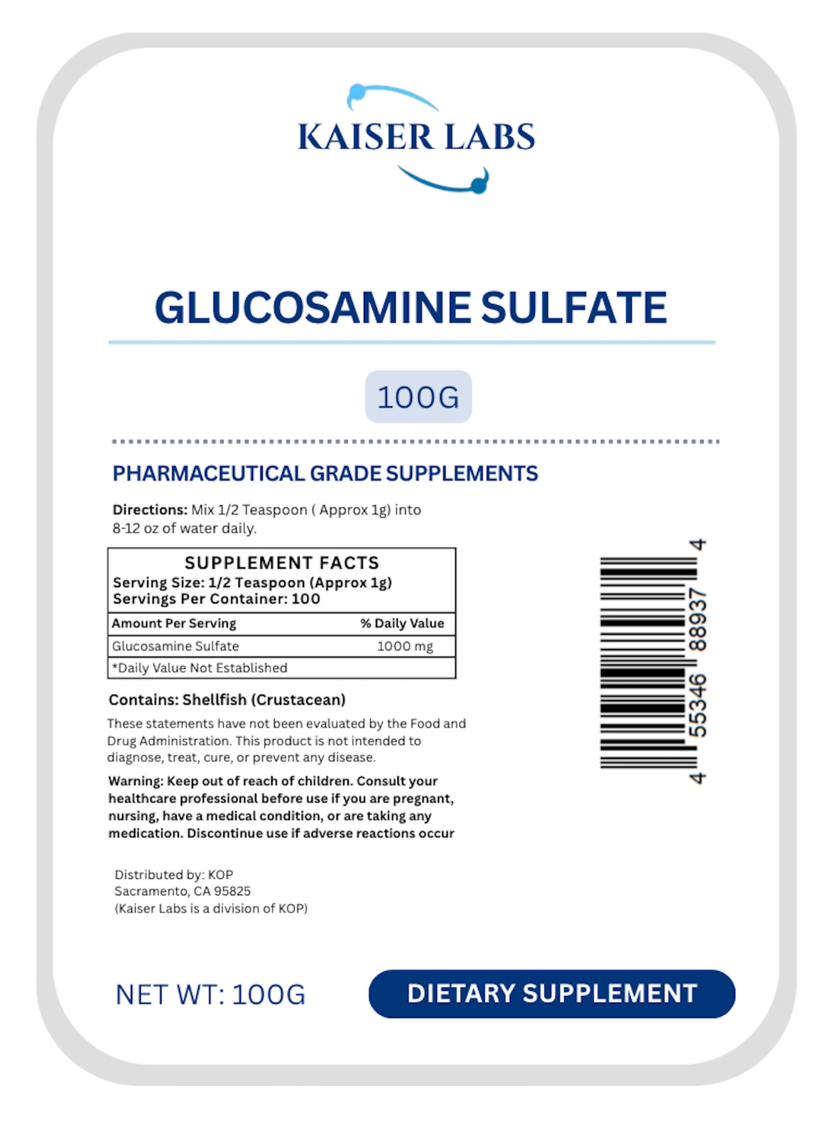 Glucosamine Sulfate Pure Powder 100g – Joint Mobility & Comfort Supplement