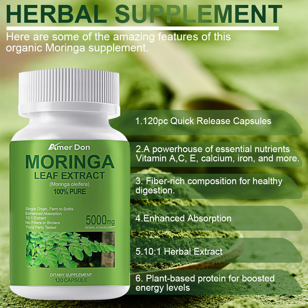 Organic Moringa Oleifera 5000mg Antioxidant 120 Caps No Preservative/Gluten Free